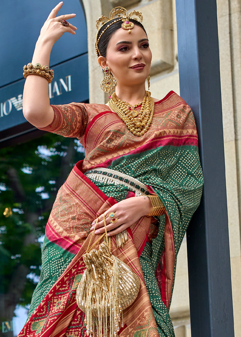 Buy MySilkLove Gable Green and Red Printed Patola Silk Saree Online