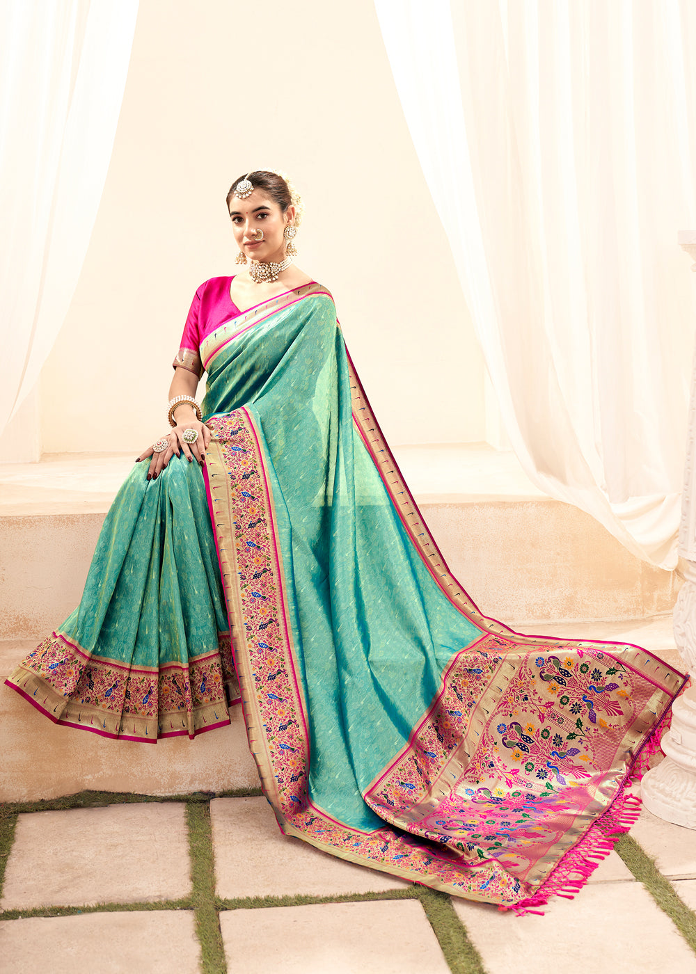 MySilkLove Summer Green Woven Paithani Tissue Silk Saree