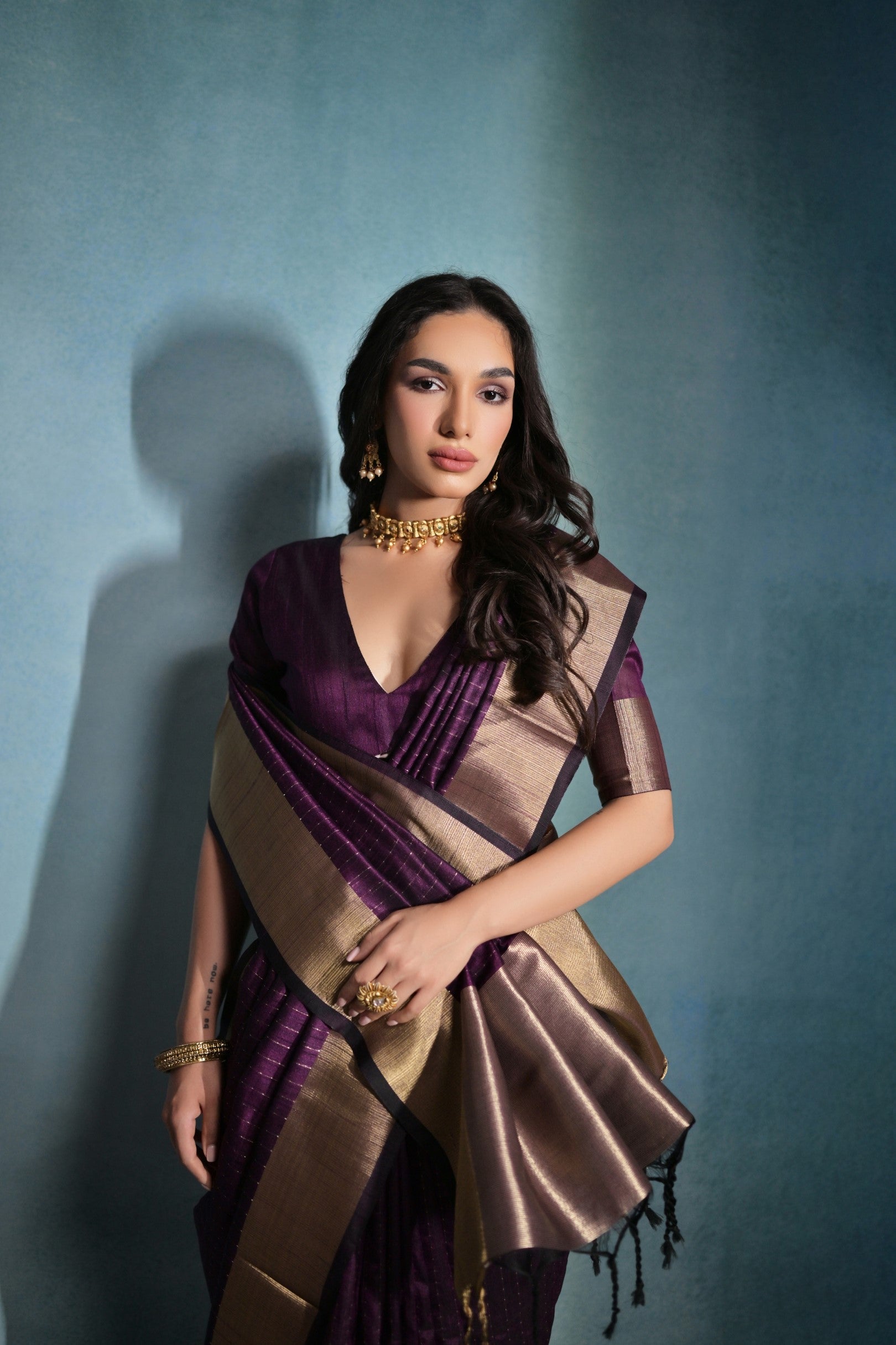 MySilkLove Eggplant Purple Woven Raw Silk Saree