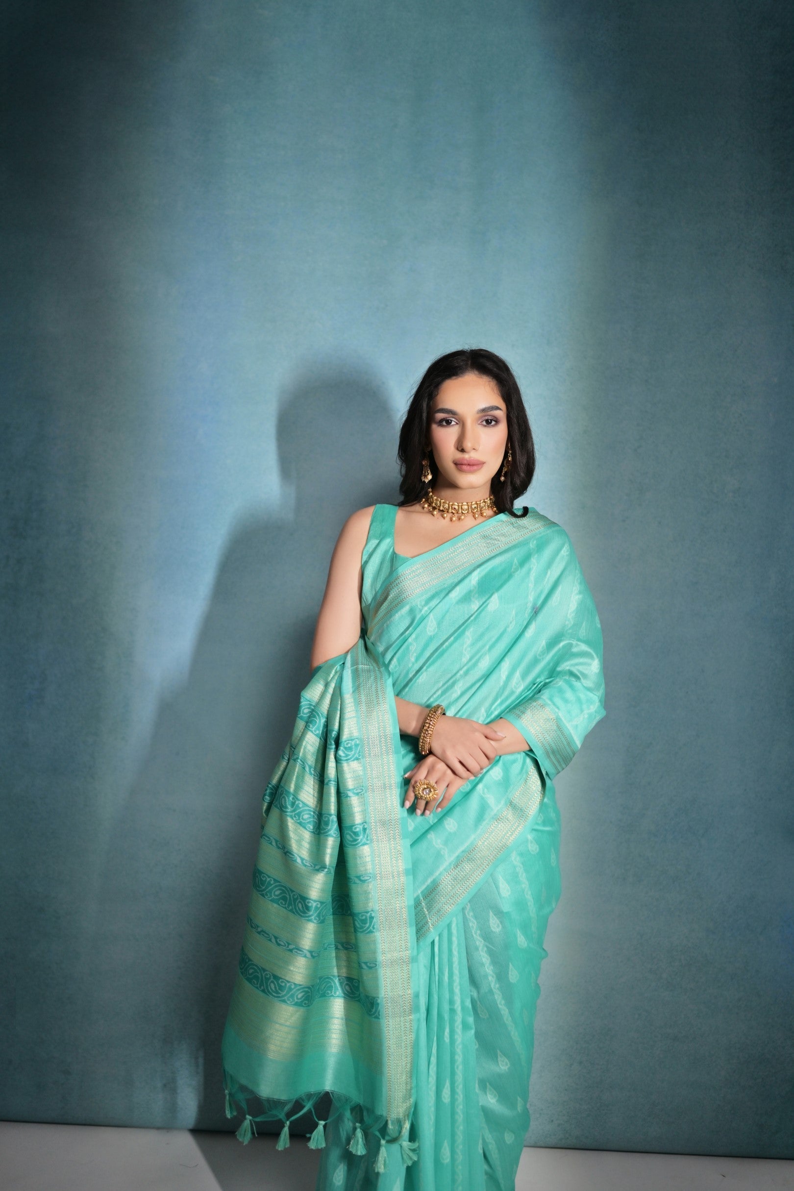 Buy MySilkLove Tradewind Blue Ikkat Woven Raw Silk Saree Online