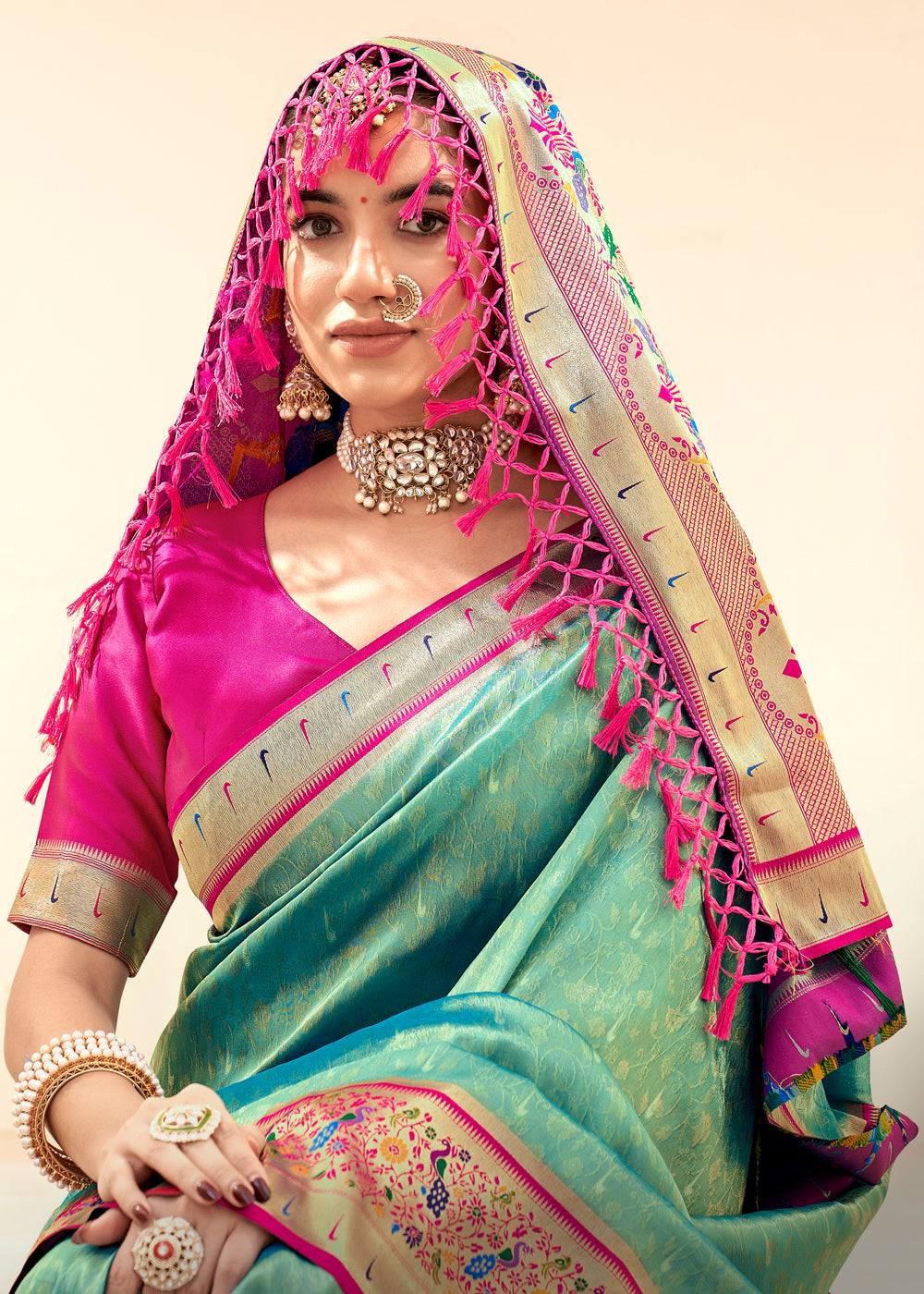Buy MySilkLove Summer Green Woven Paithani Tissue Silk Saree Online
