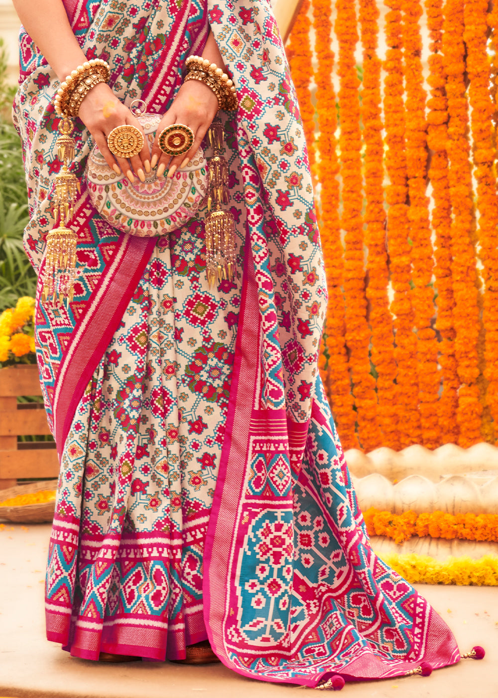 Buy MySilkLove Blush Pink Printed Patola Silk Saree Online