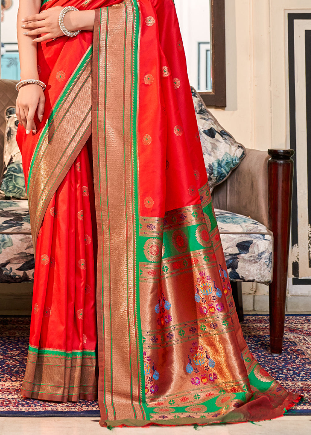 Buy MySilkLove Candy Apple Red Woven Paithani Soft Silk Saree Online