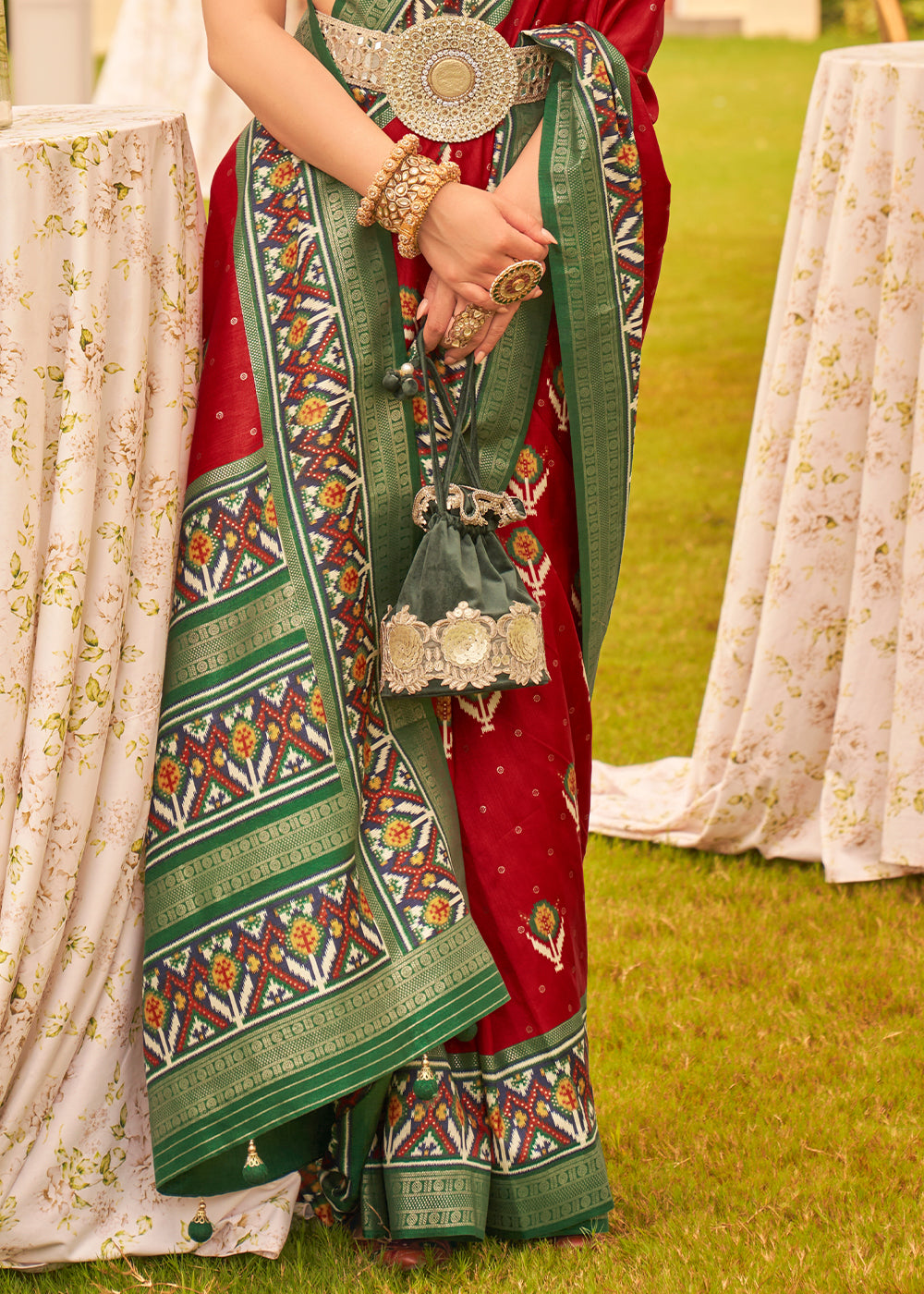 Buy MySilkLove Totem Pole Red Printed Patola Designer Silk Saree Online