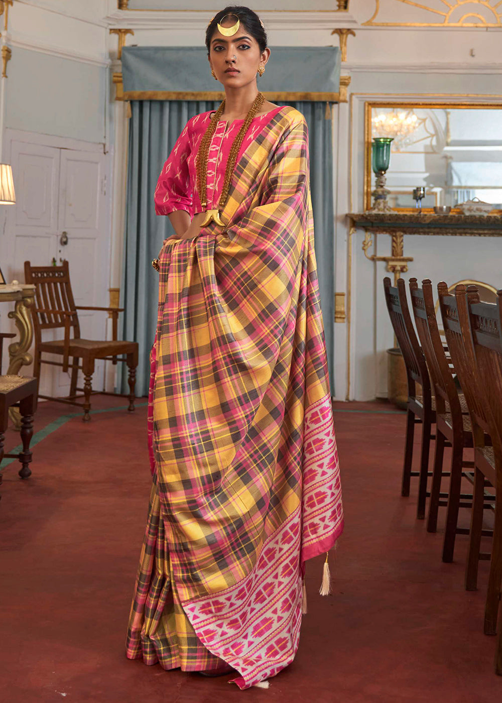 Buy MySilkLove Rob Roy Yellow Printed Banarasi Saree Online