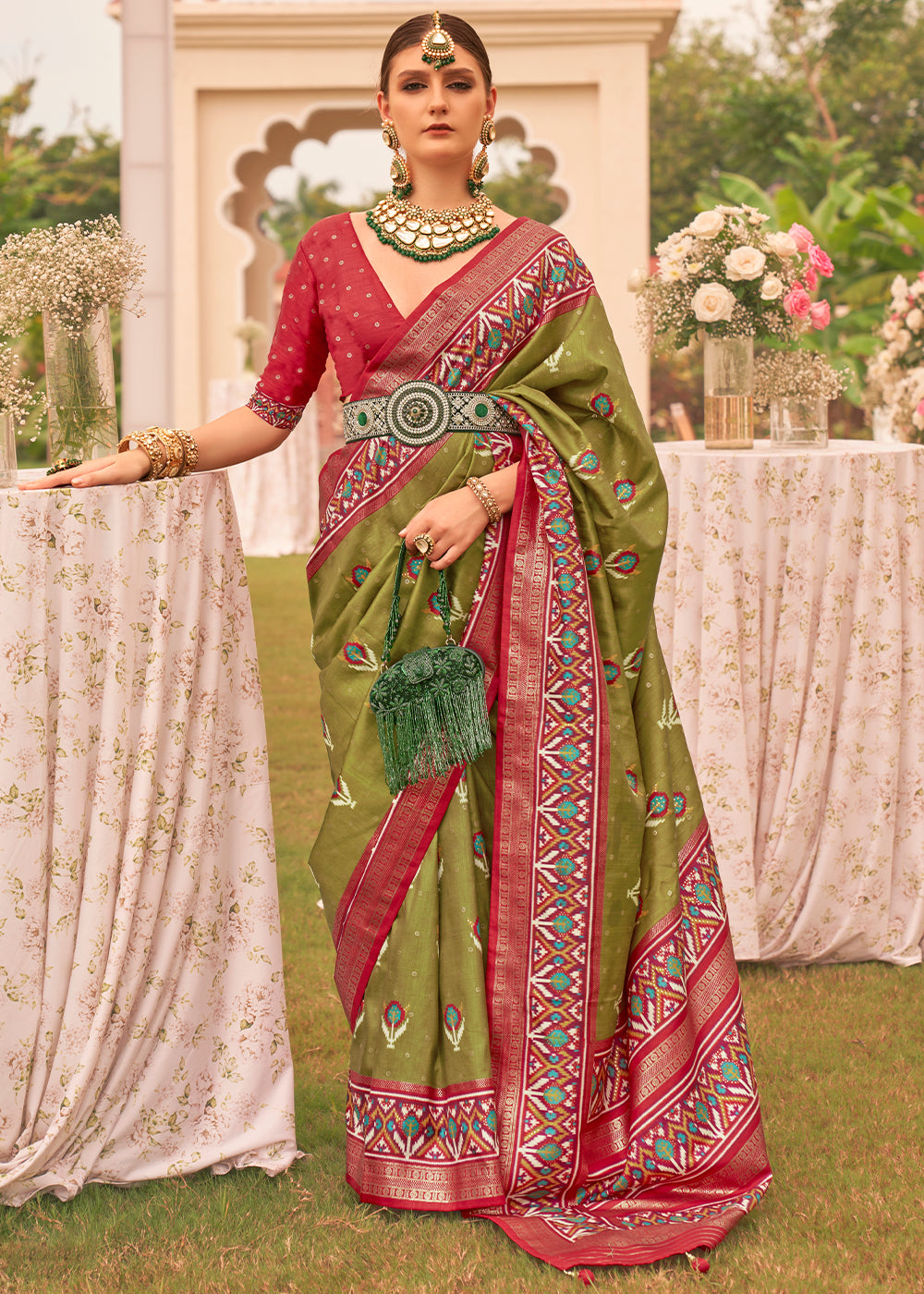 Buy MySilkLove Limed Oak Green Printed Patola Designer Silk Saree Online