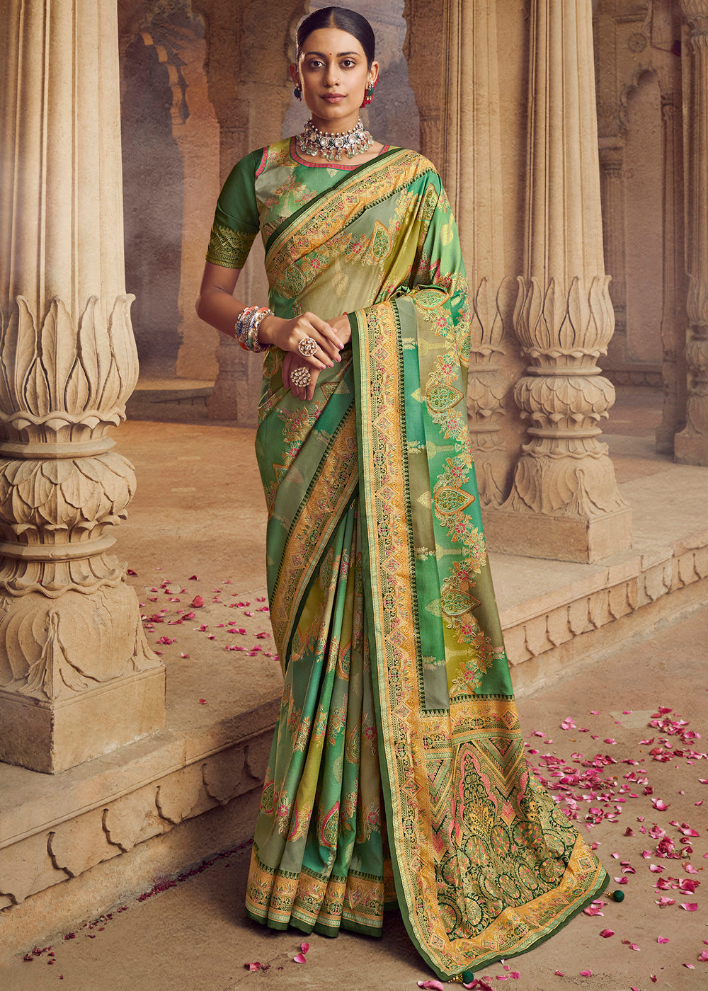 Buy MySilkLove Barley Corn Green Woven Banarasi Silk Saree Online