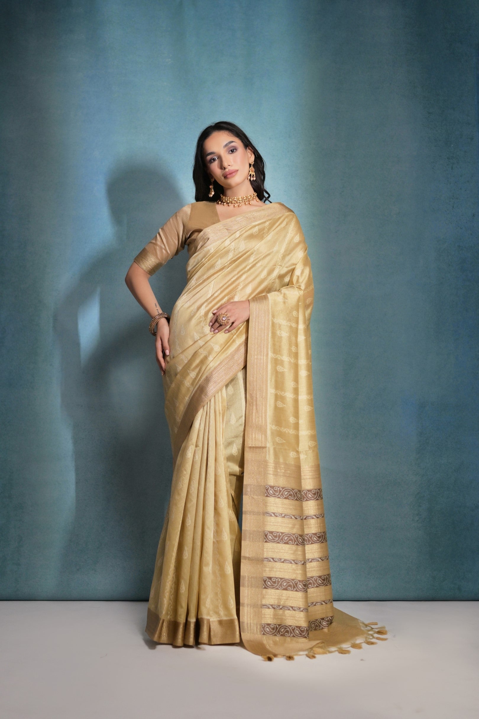 MySilkLove Laser Yellow Ikkat Woven Raw Silk Saree