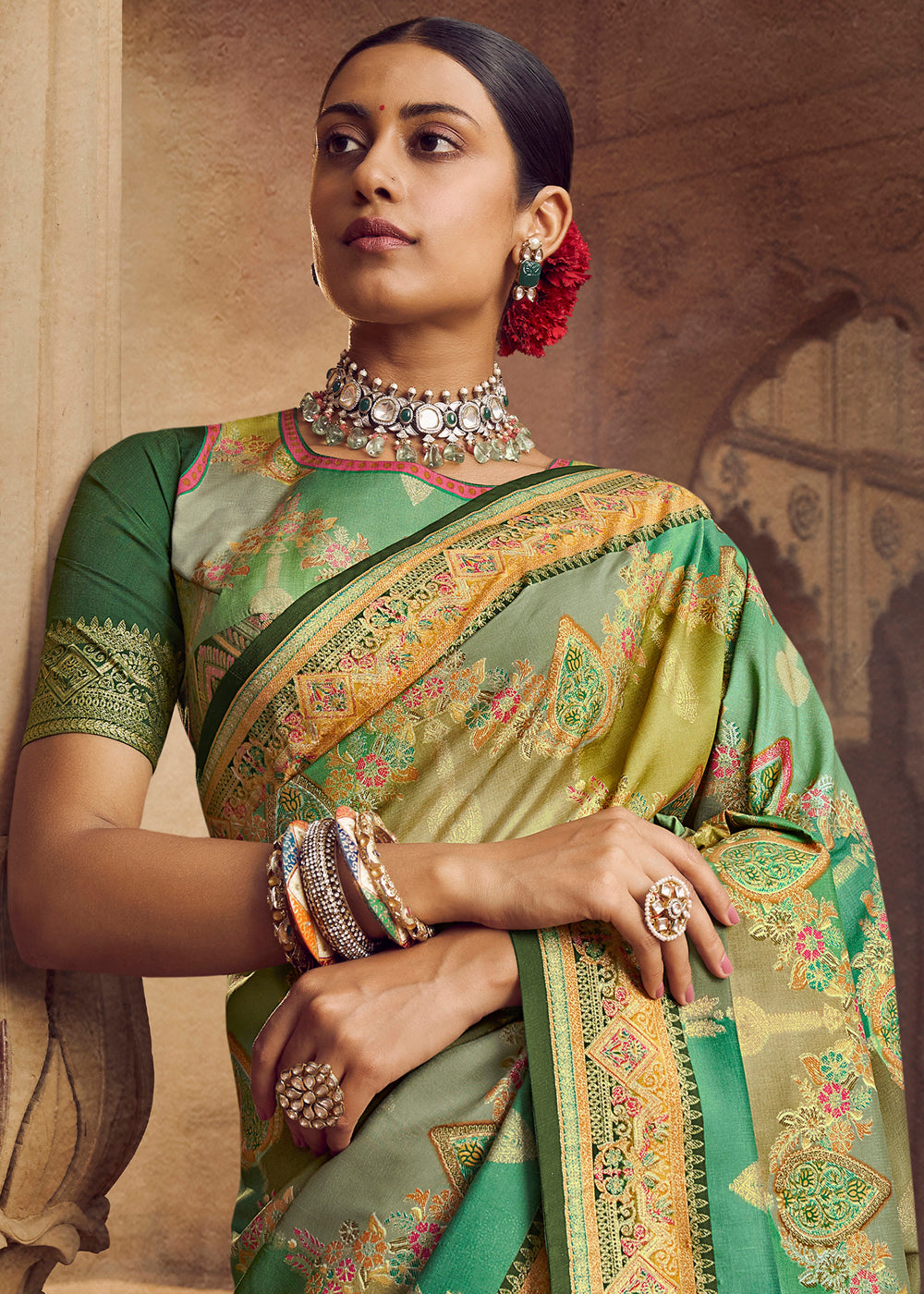 Buy MySilkLove Barley Corn Green Woven Banarasi Silk Saree Online
