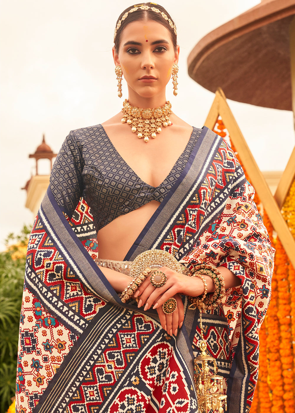 Buy MySilkLove Scorpion Grey Printed Patola Silk Saree Online