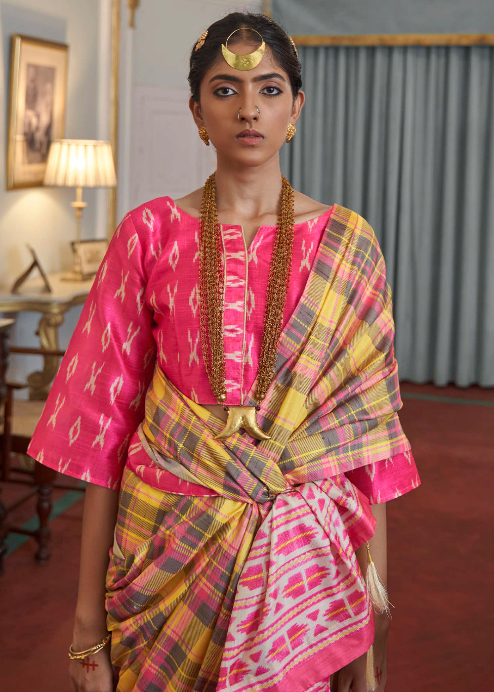 Buy MySilkLove Rob Roy Yellow Printed Banarasi Saree Online