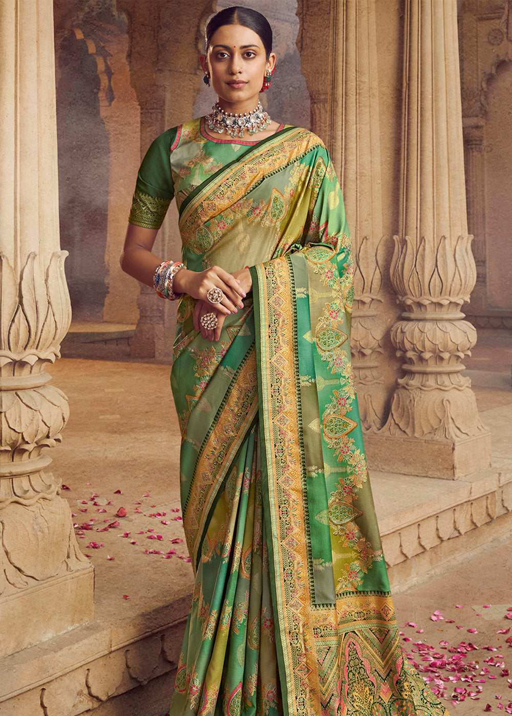 Buy MySilkLove Barley Corn Green Woven Banarasi Silk Saree Online