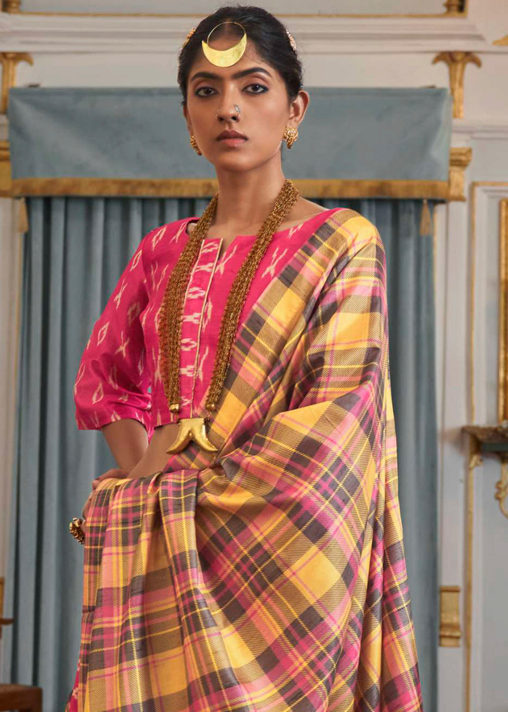 Buy MySilkLove Rob Roy Yellow Printed Banarasi Saree Online