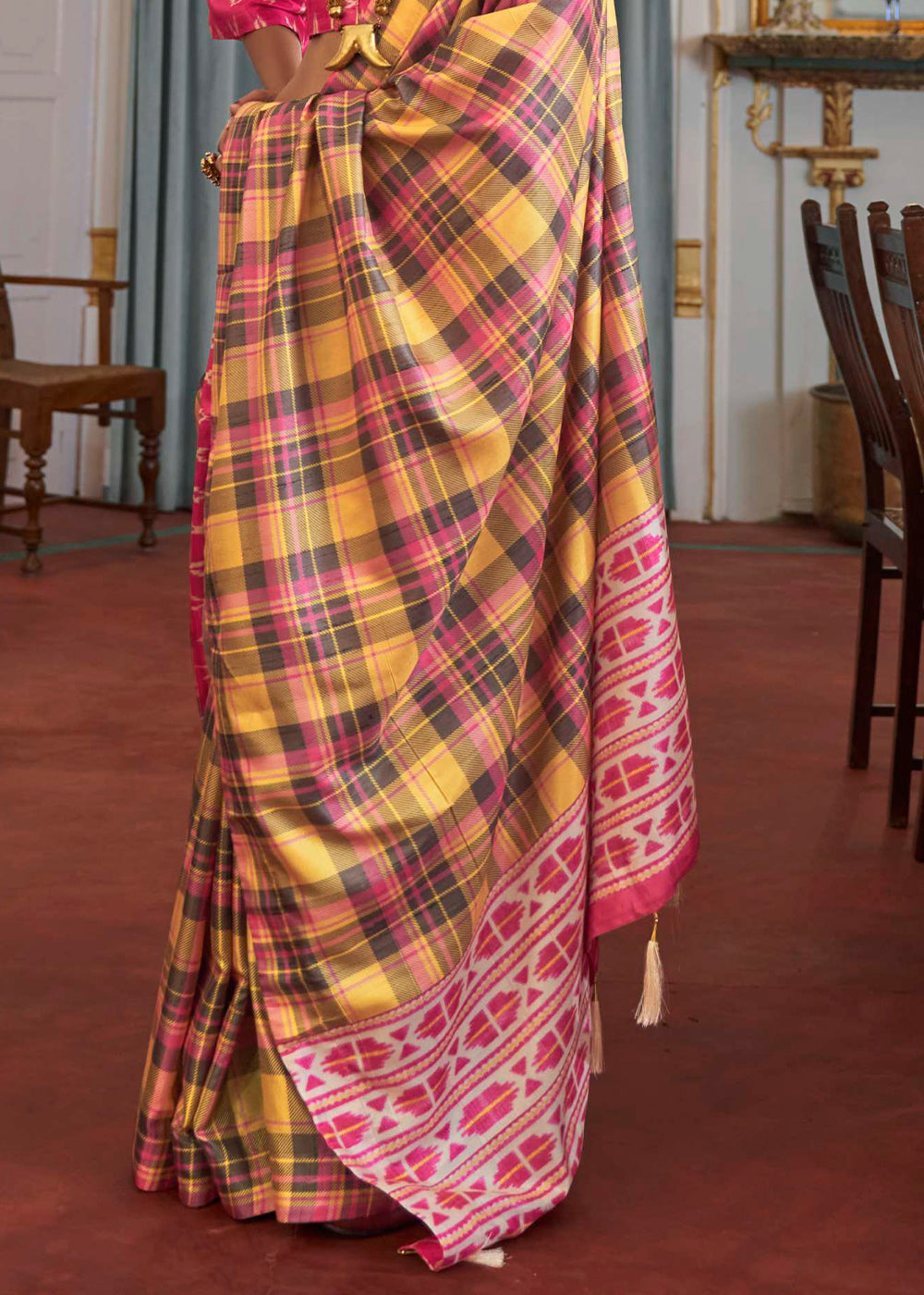 Buy MySilkLove Rob Roy Yellow Printed Banarasi Saree Online