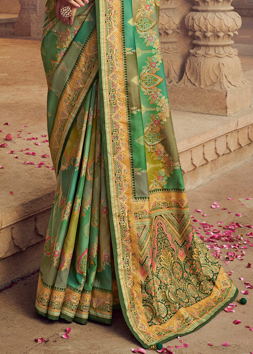 Buy MySilkLove Barley Corn Green Woven Banarasi Silk Saree Online