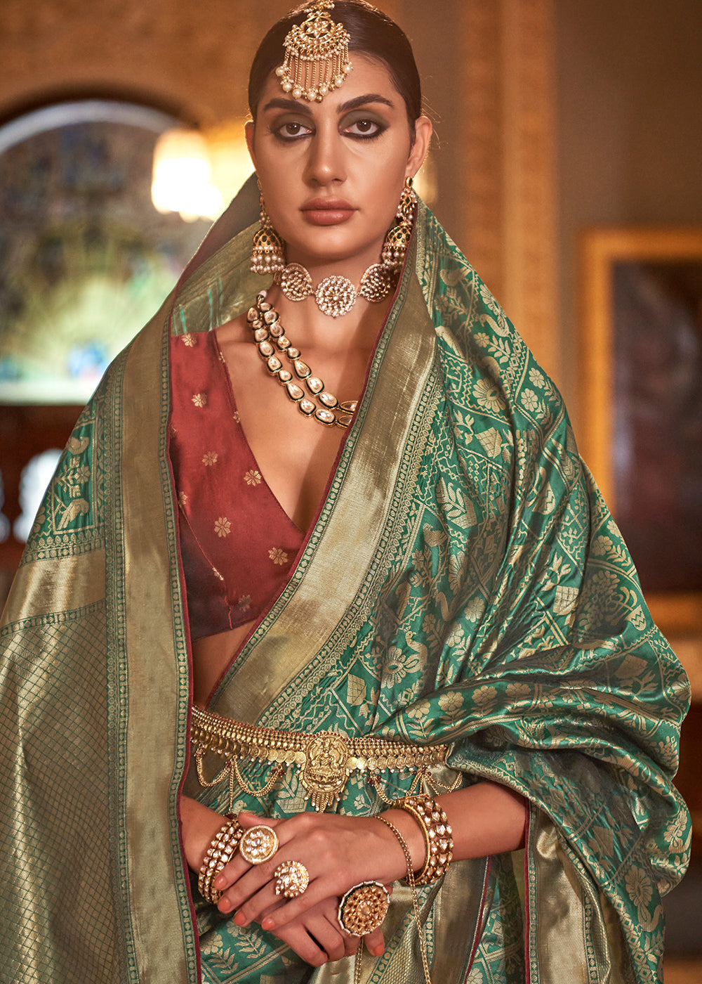 Buy MySilkLove Locust Green Woven Patola Silk Saree Online