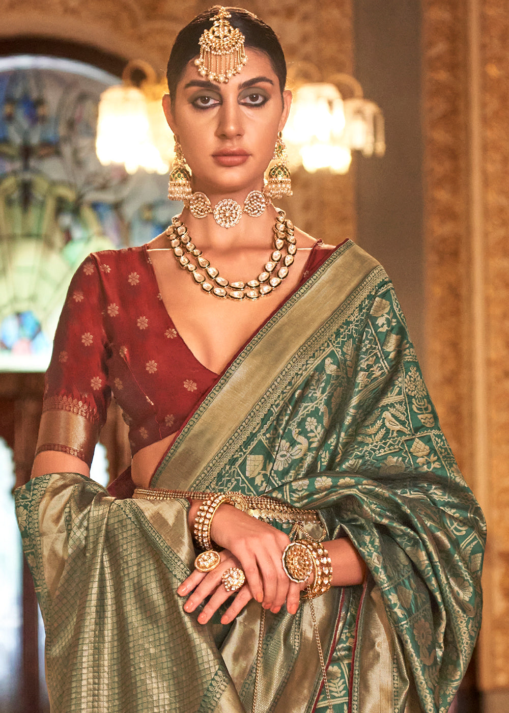 Buy MySilkLove Locust Green Woven Patola Silk Saree Online