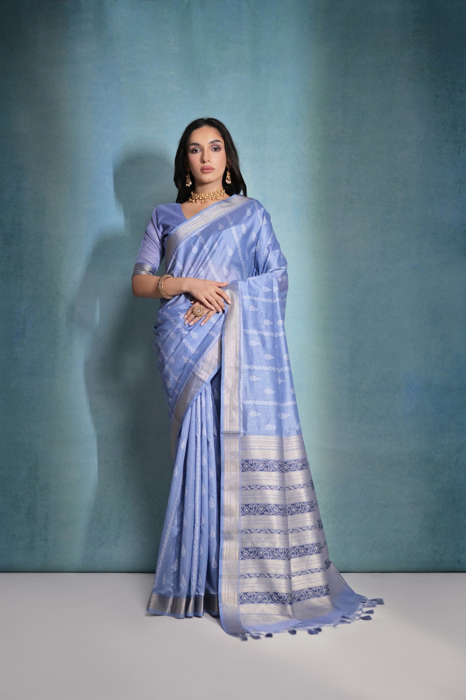 Buy MySilkLove Polo Blue Ikkat Woven Raw Silk Saree Online