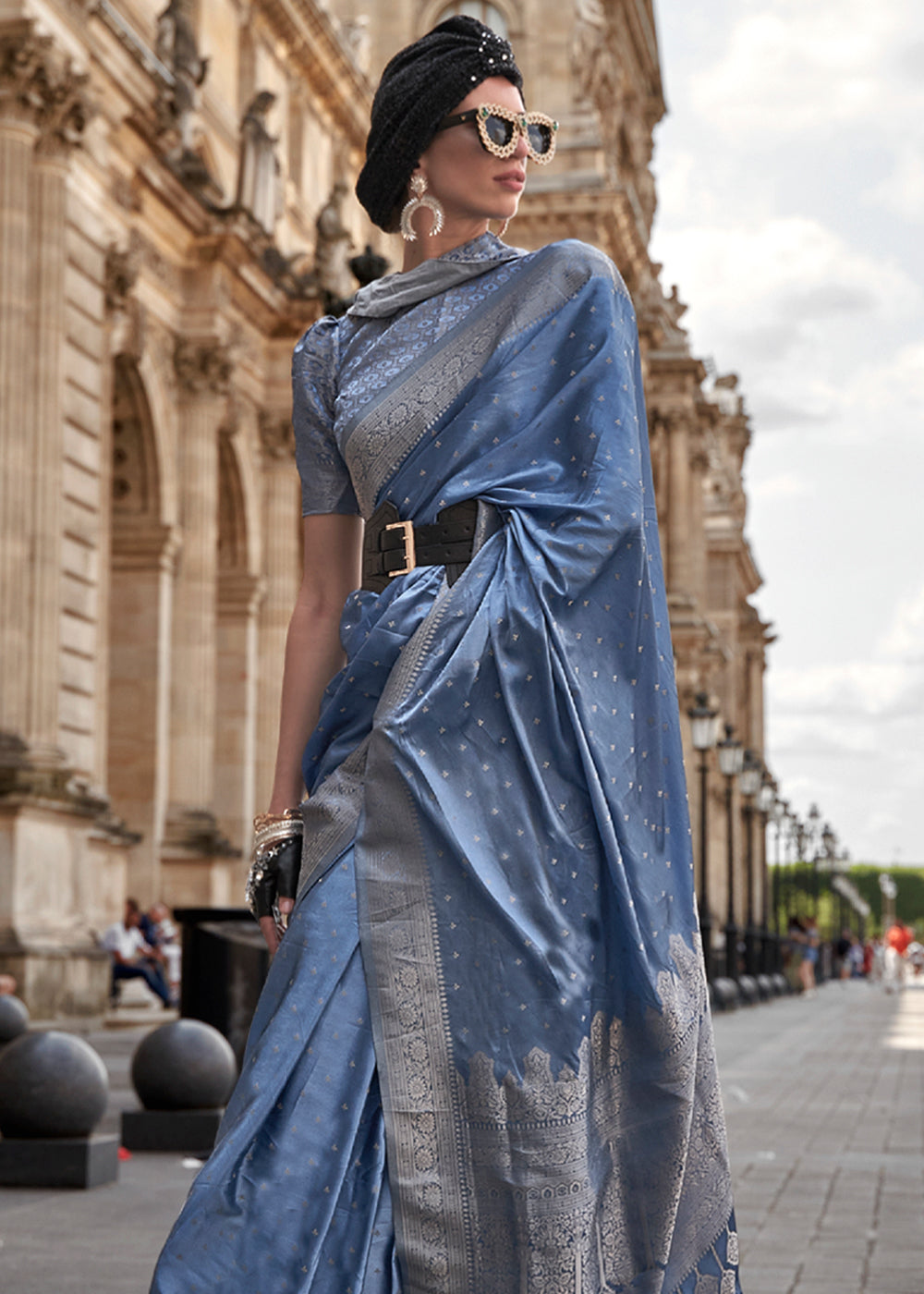 Buy MySilkLove Horizon Blue Woven Banarasi Satin Silk Saree Online