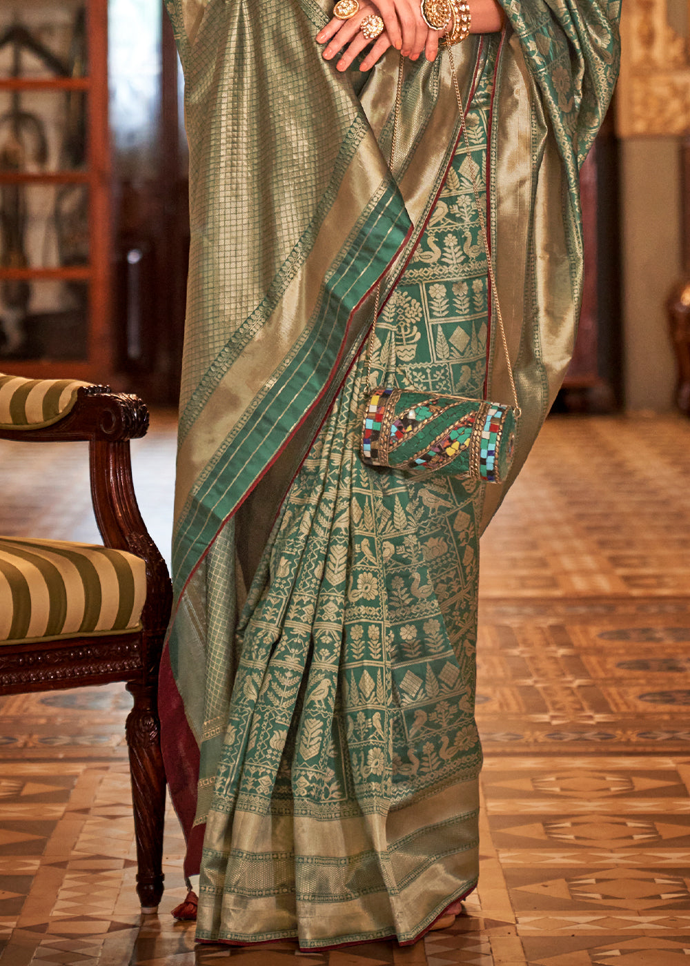 Buy MySilkLove Locust Green Woven Patola Silk Saree Online