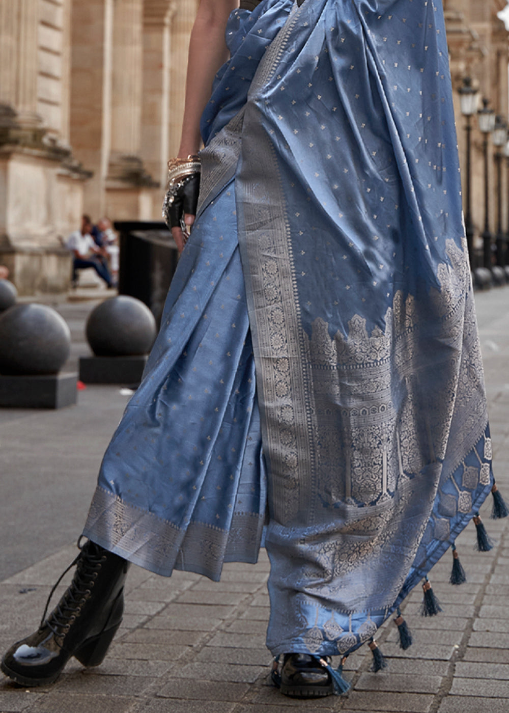 Buy MySilkLove Horizon Blue Woven Banarasi Satin Silk Saree Online