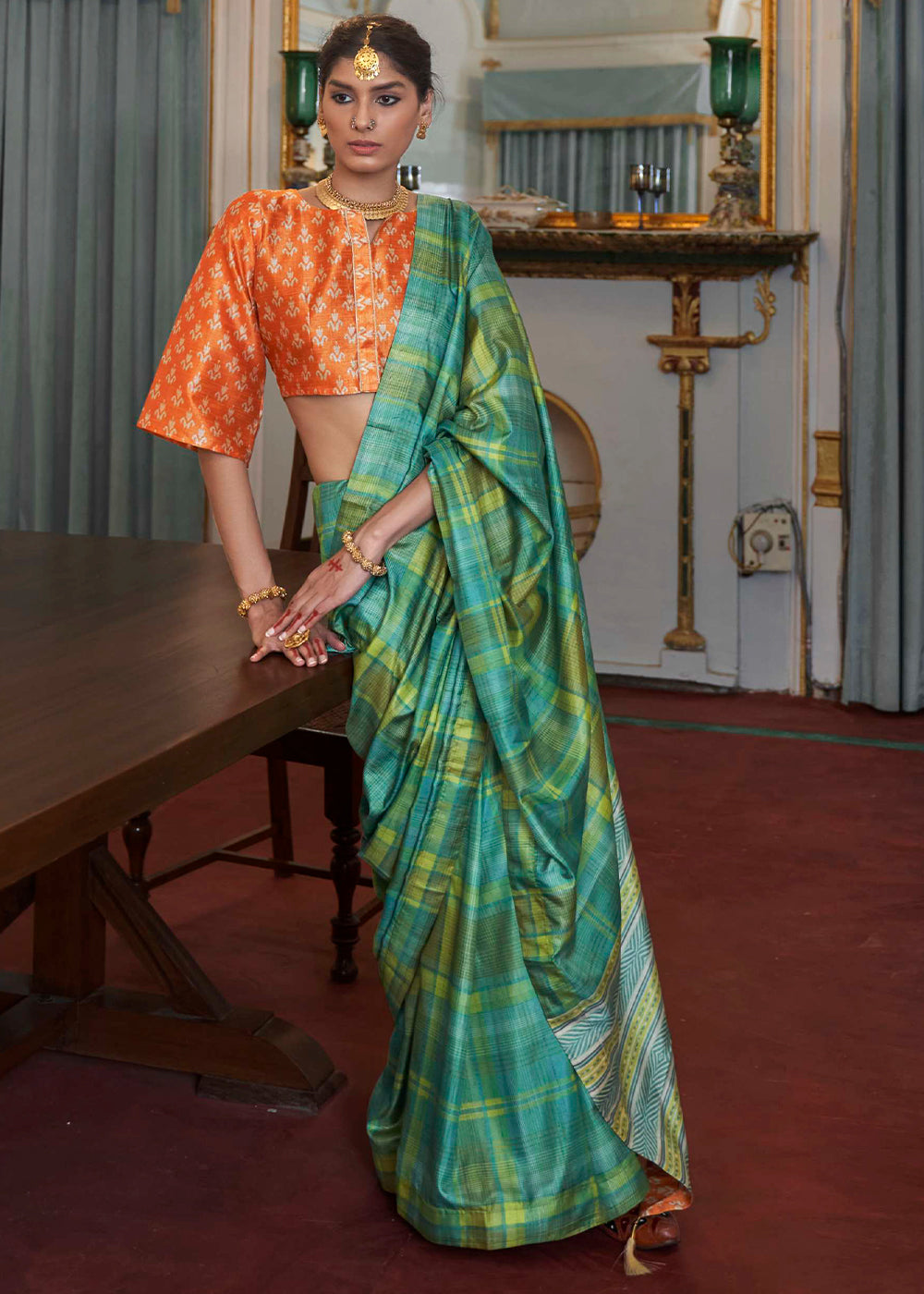 Buy MySilkLove Amazon Green Printed Banarasi Saree Online