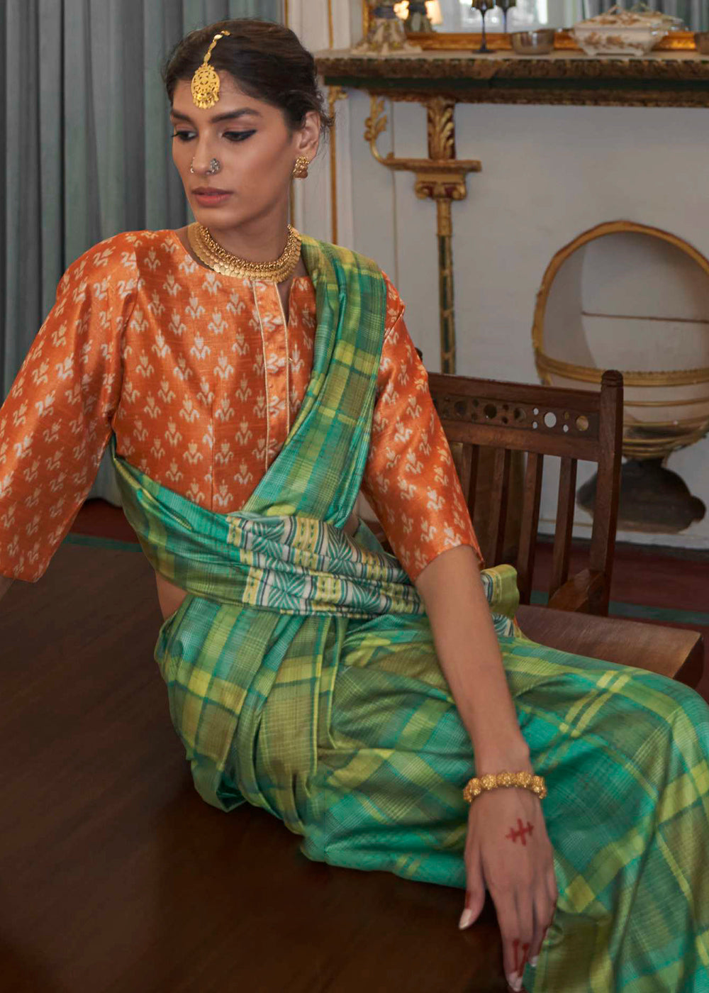 Buy MySilkLove Amazon Green Printed Banarasi Saree Online