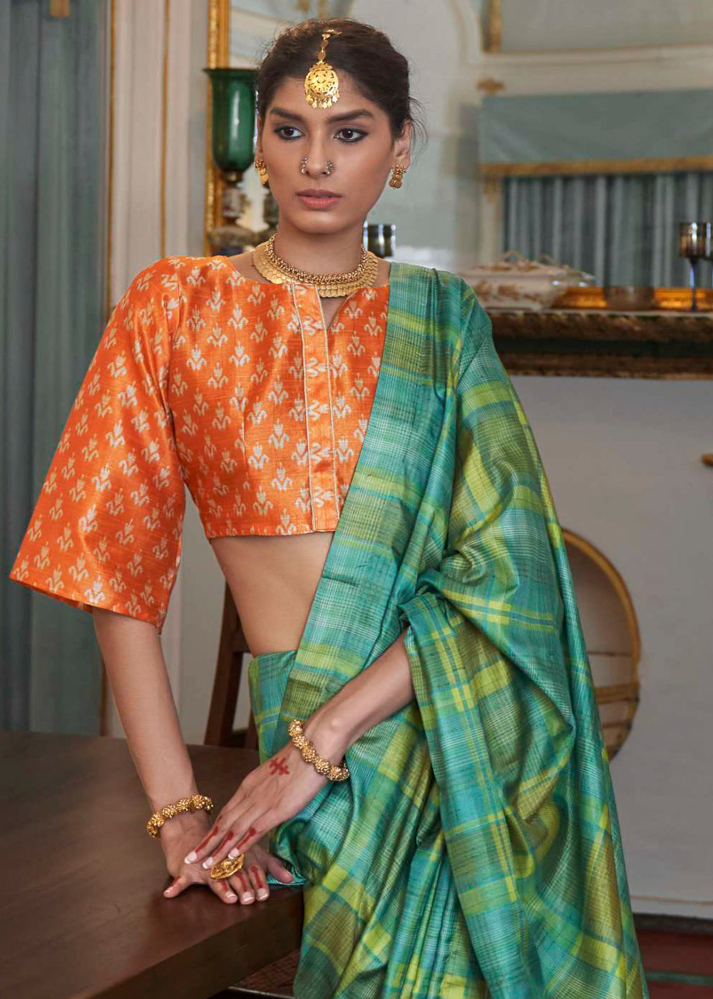 Buy MySilkLove Amazon Green Printed Banarasi Saree Online