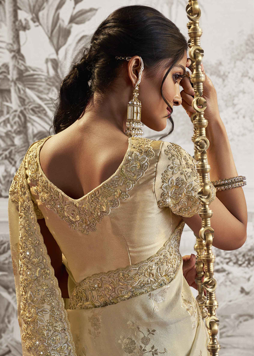 Buy MySilkLove Linen White Embroidered Designer Silk Saree Online