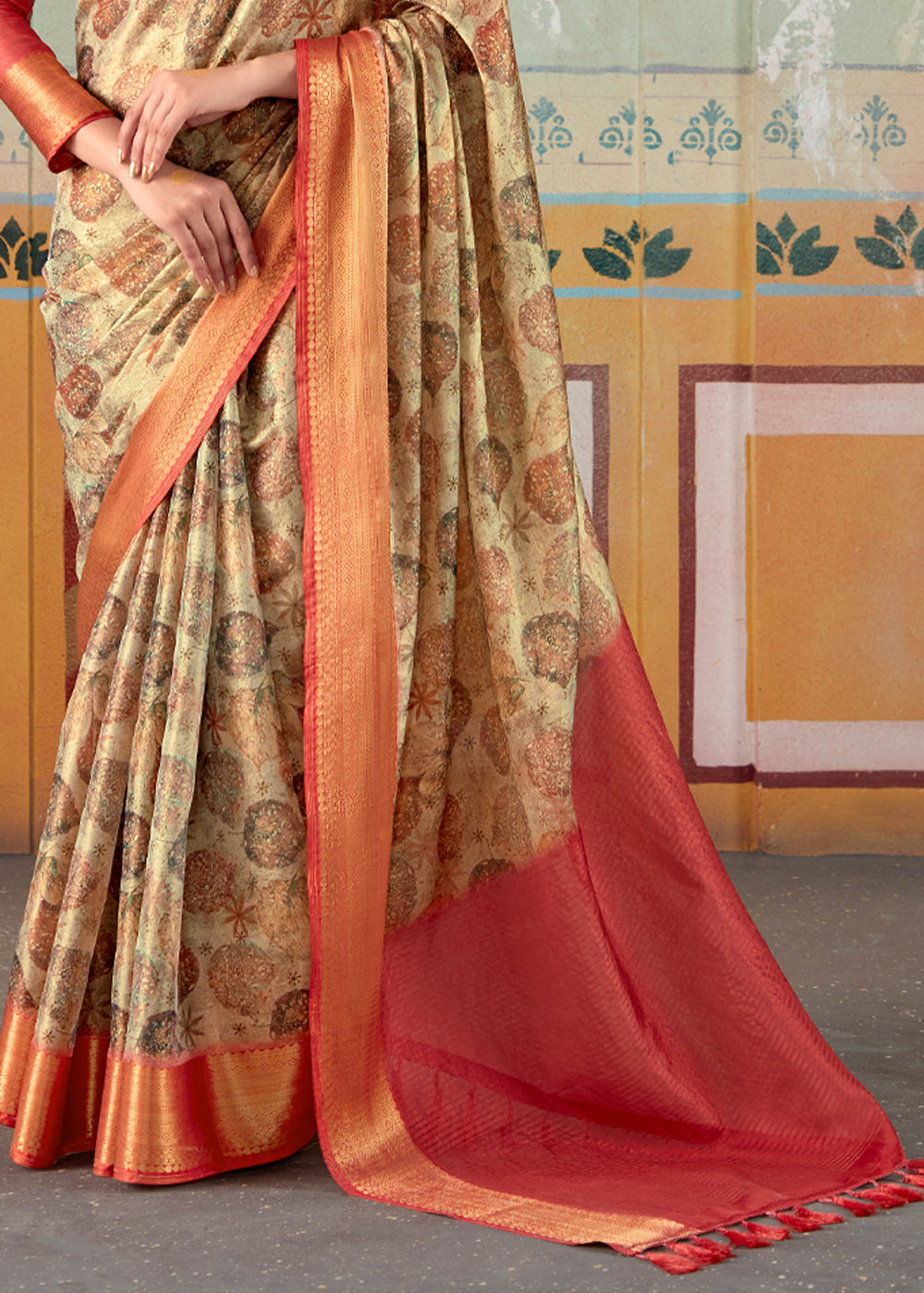 Buy MySilkLove Mongoose Brown and Red Banarasi Tissue Silk Saree Online