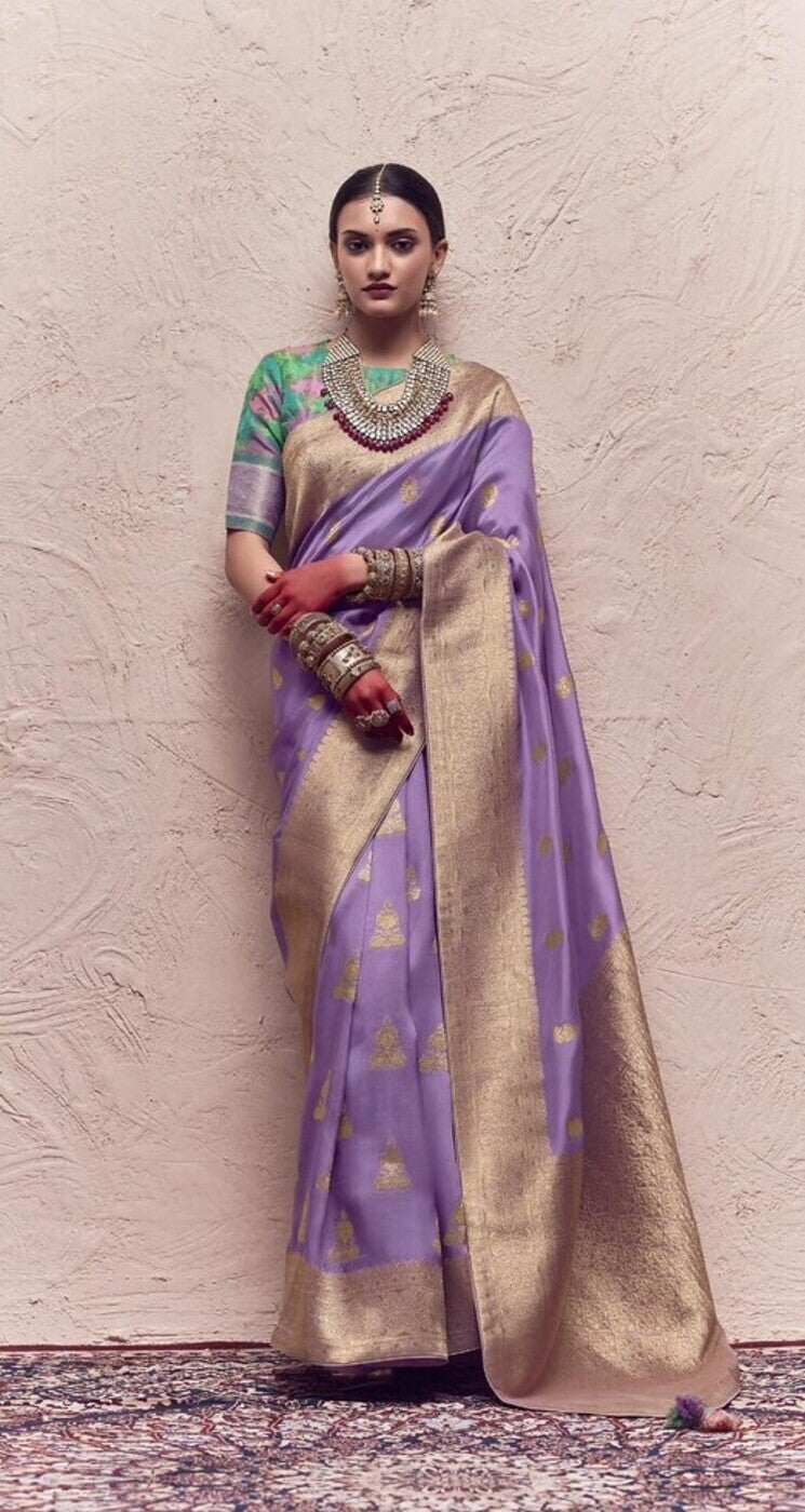 Buy MySilkLove Yardley Lavender Designer Banarasi Handloom Silk Saree Online