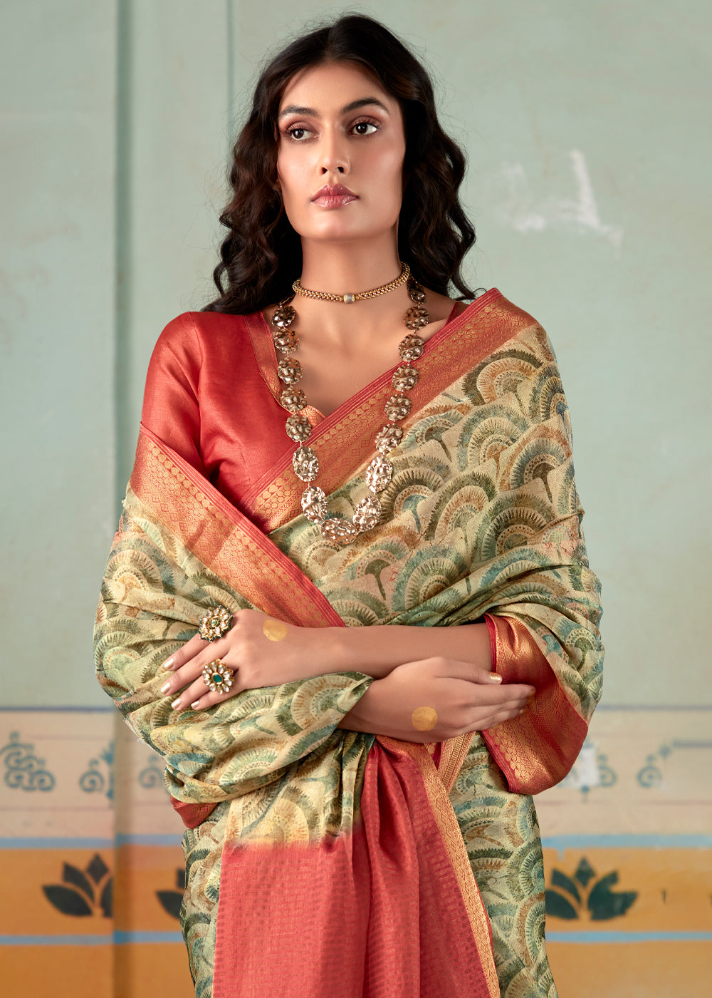 Buy MySilkLove Hillary Green Banarasi Tissue Silk Saree Online