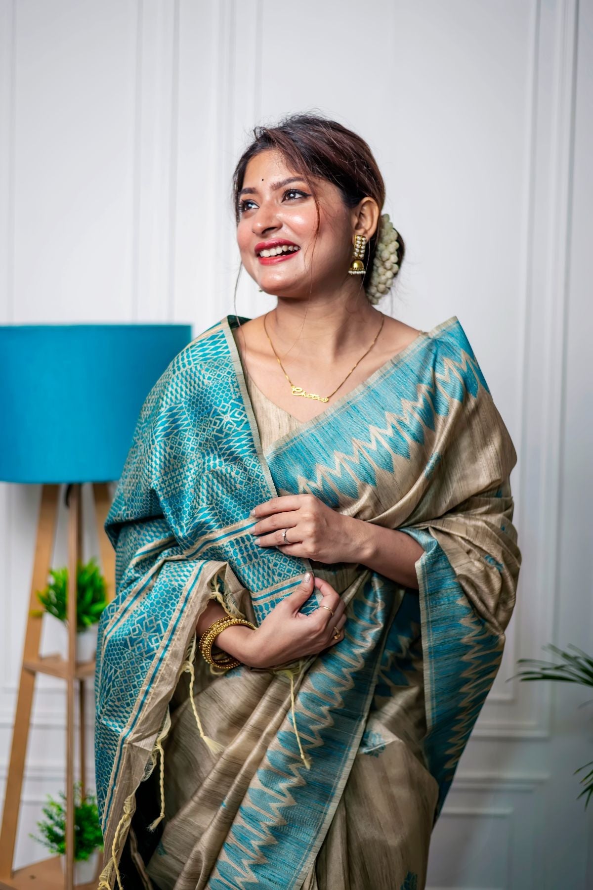 Buy MySilkLove Malibu Blue Tussar Silk Saree Online