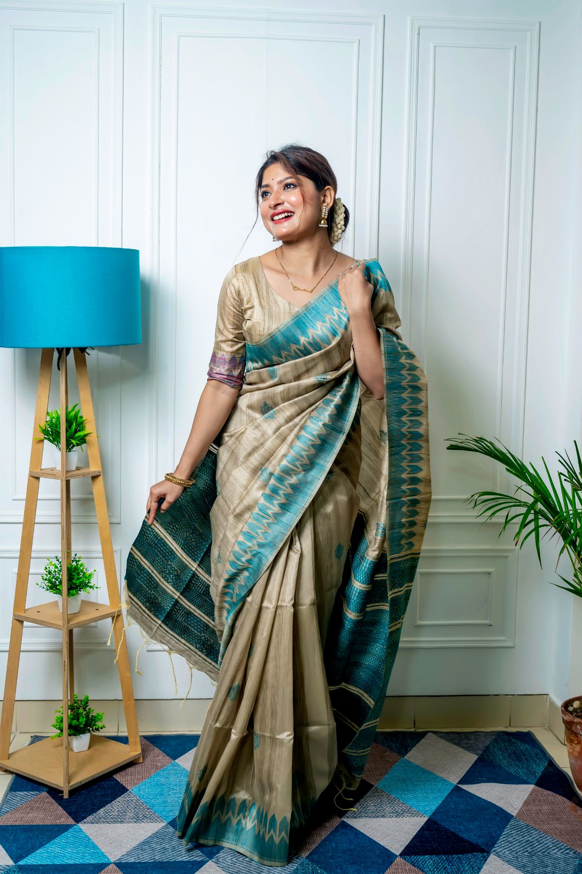 Buy MySilkLove Malibu Blue Tussar Silk Saree Online