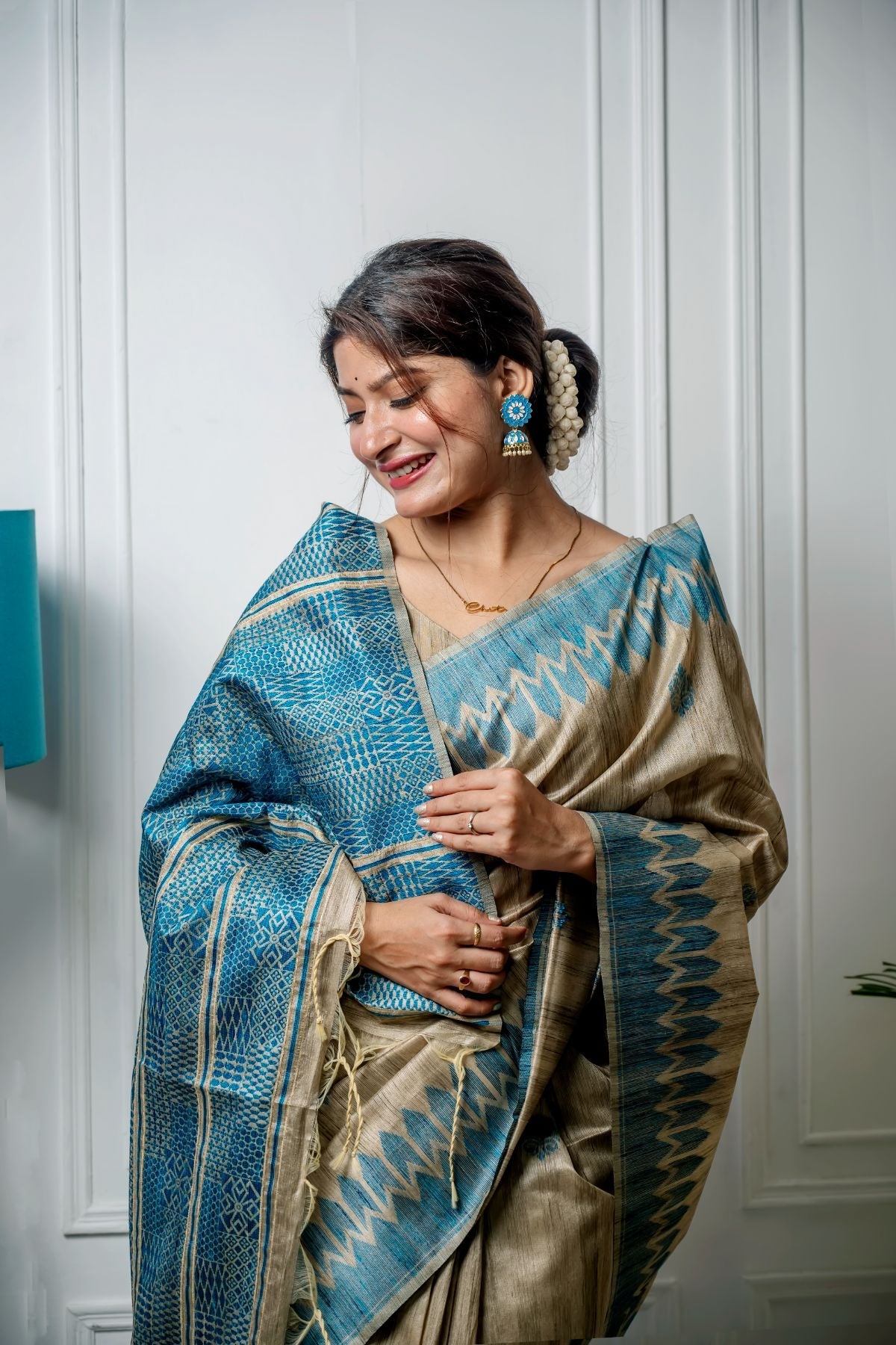 Buy MySilkLove Sinbad Blue Tussar Silk Saree Online