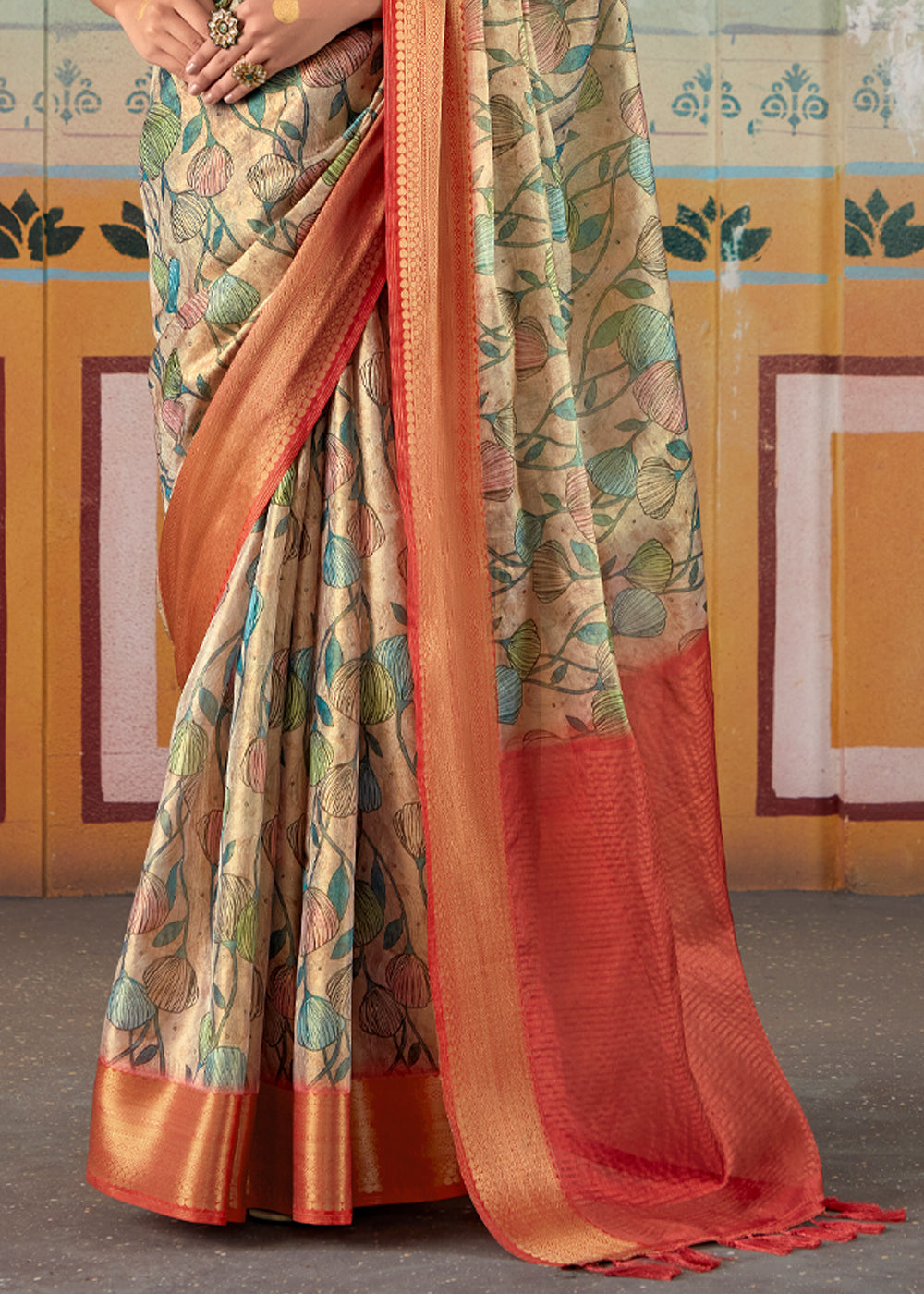 Buy MySilkLove Swamp Green and Red Banarasi Tissue Silk Saree Online