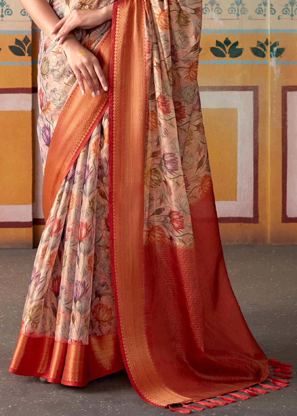 Buy MySilkLove Rose Bud Pink and Red Banarasi Tissue Silk Saree Online