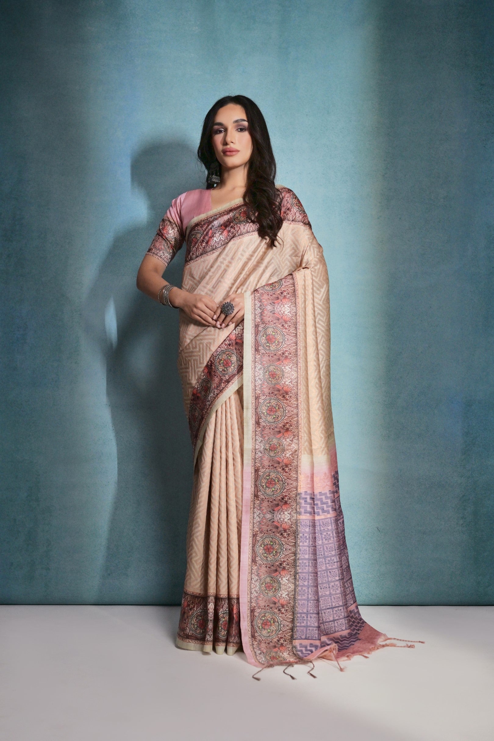 Buy MySilkLove Desert Sand Cream Cotton Kalamkari Silk Saree Online