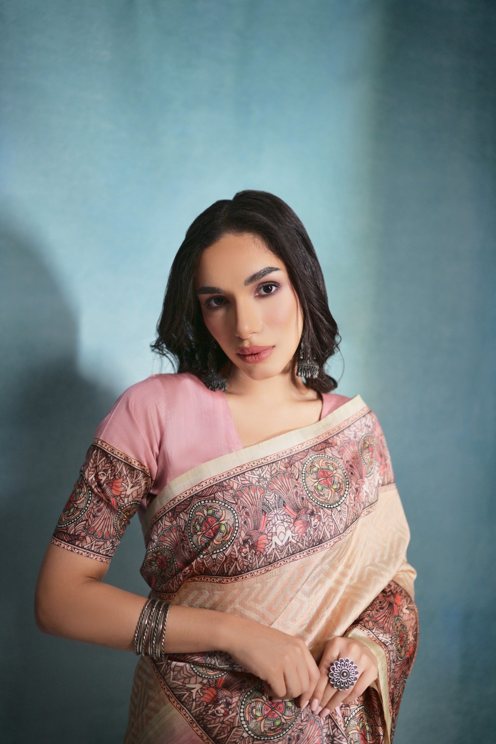 Buy MySilkLove Desert Sand Cream Cotton Kalamkari Silk Saree Online