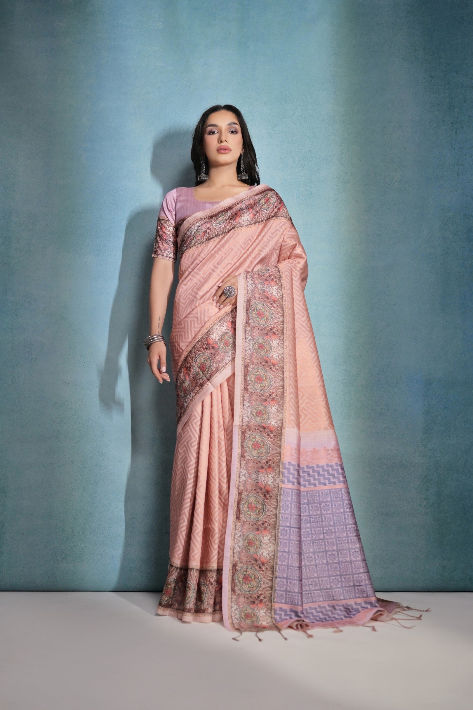 Buy MySilkLove Peach Schnapps Cotton Kalamkari Silk Saree Online