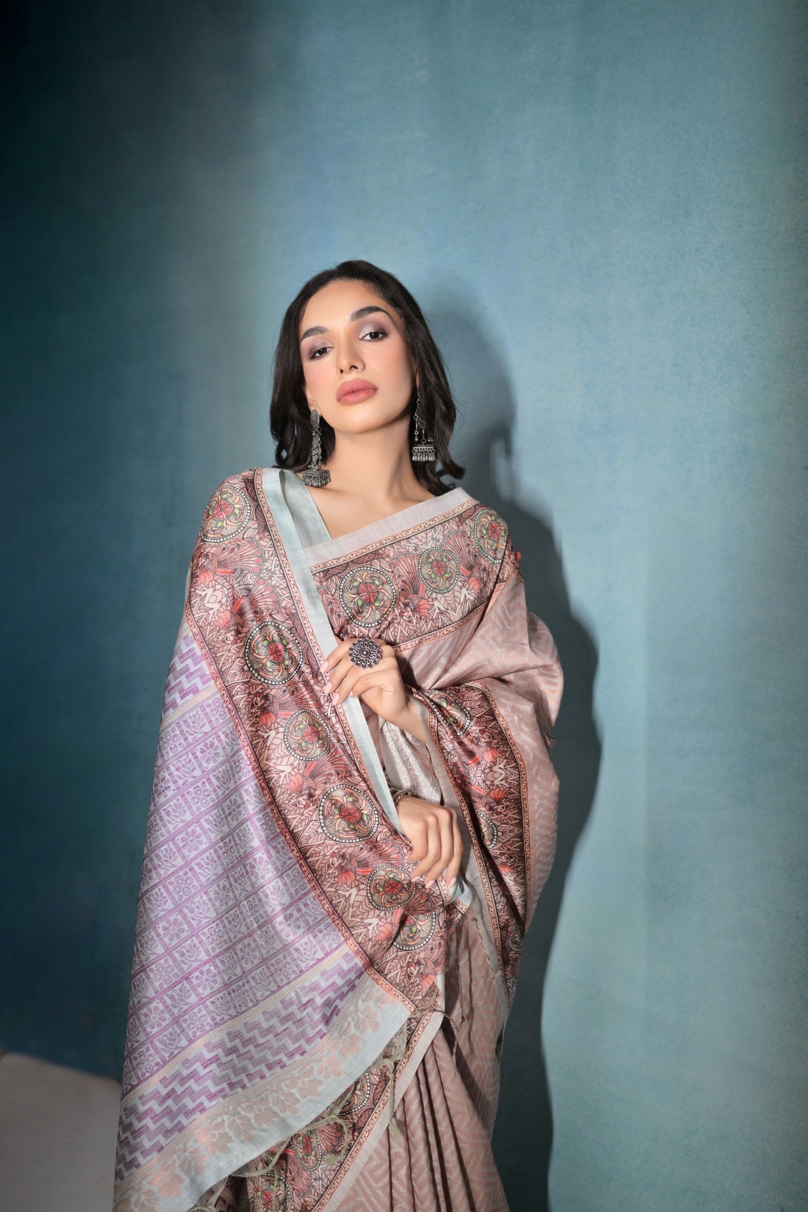 Buy MySilkLove Clam Shell Pink Shade Cotton Kalamkari Silk Saree Online