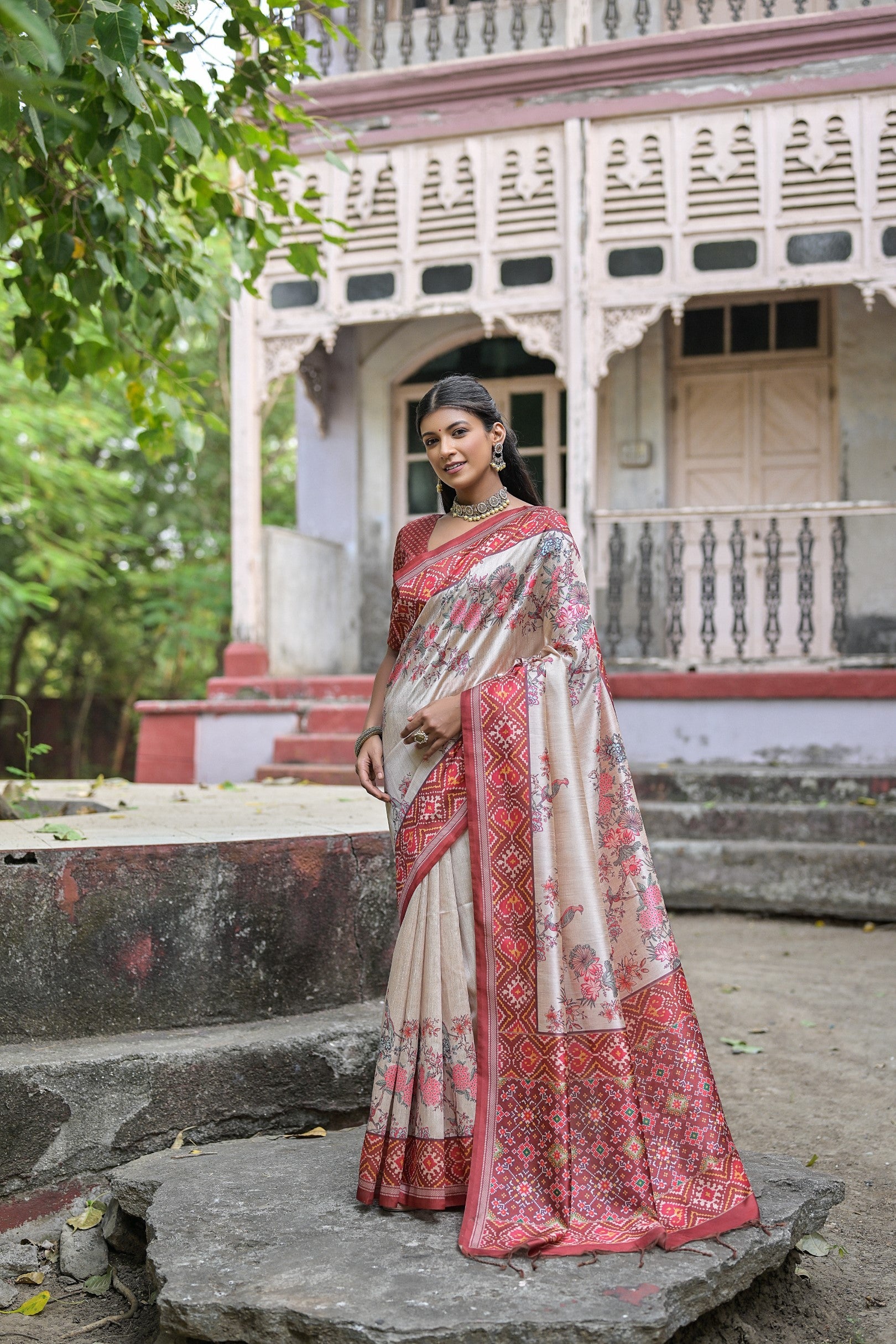 Buy MySilkLove Chestnut Red Tussar Silk Saree Online