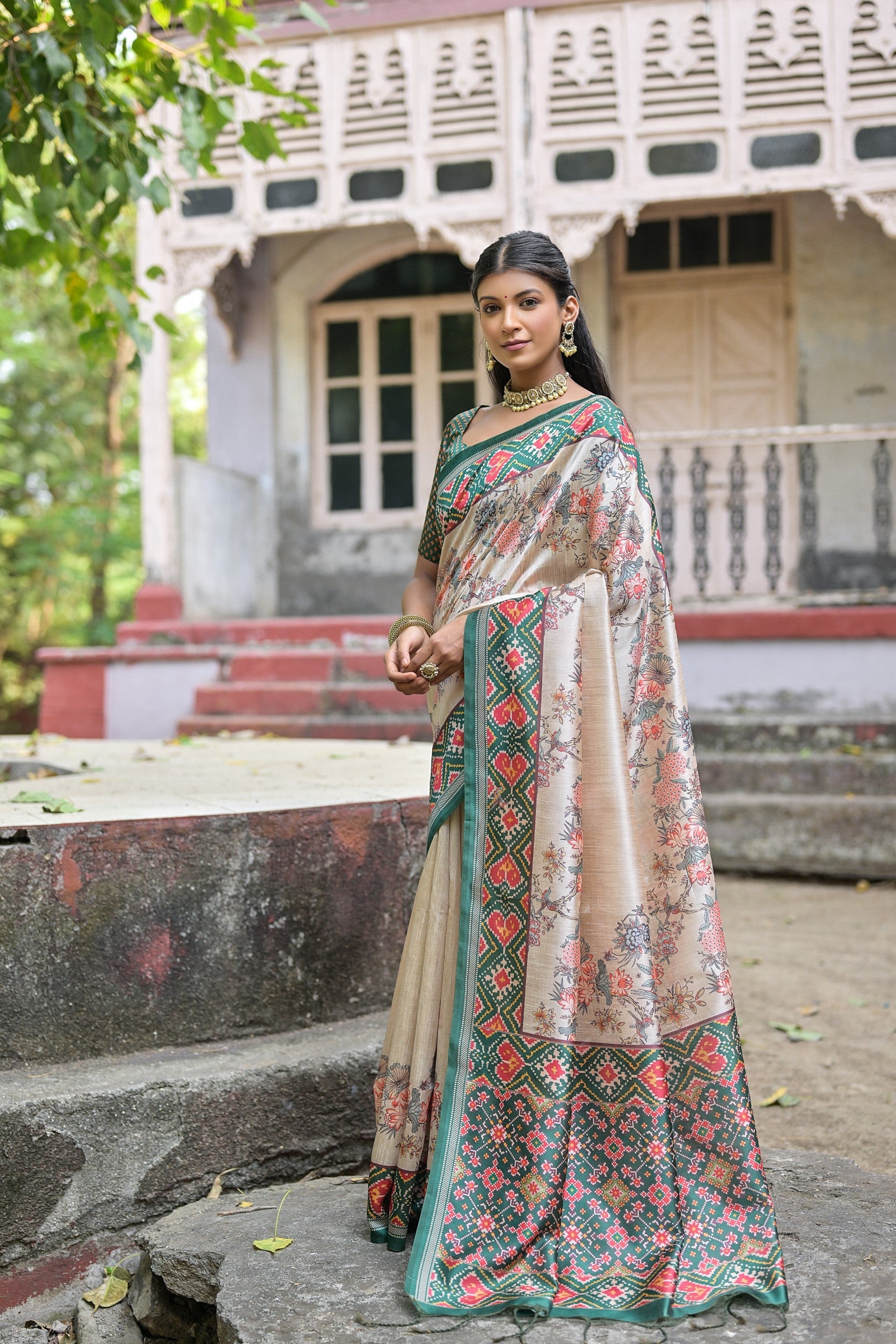 Buy MySilkLove Steel Teal Green Tussar Silk Saree Online