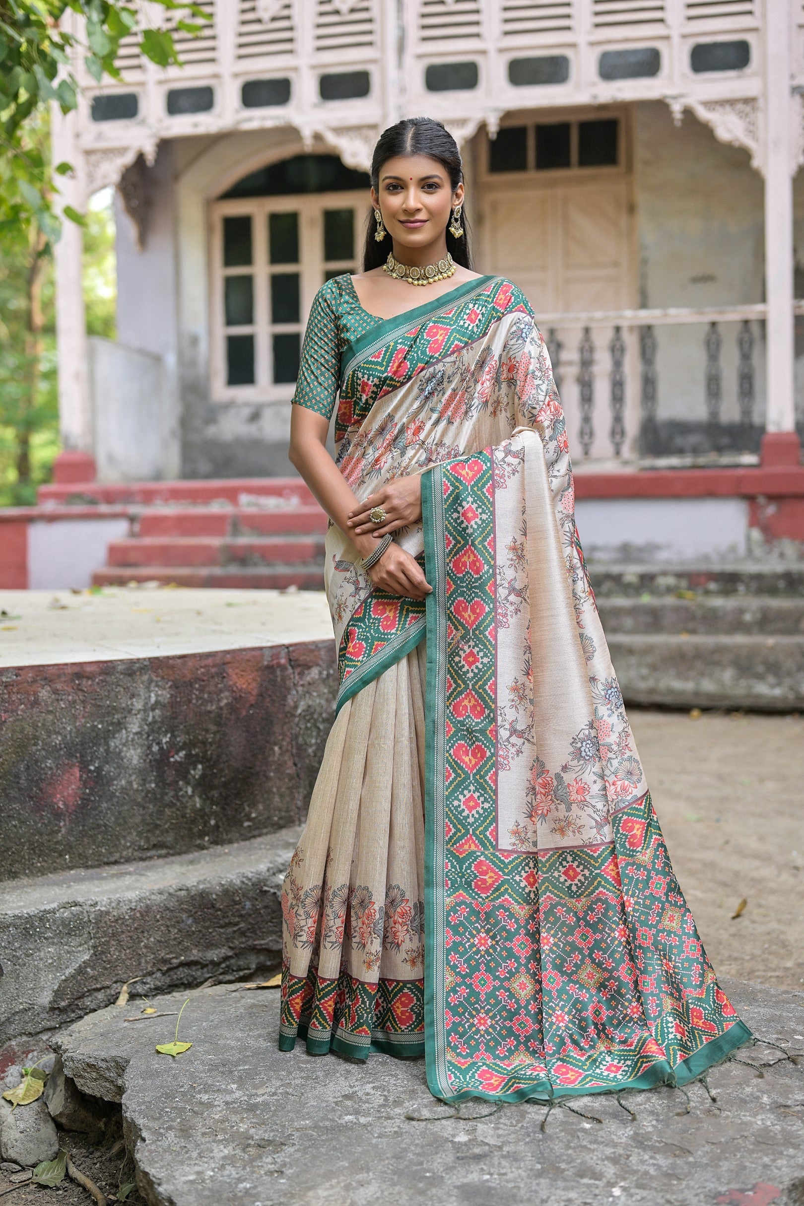 Buy MySilkLove Steel Teal Green Tussar Silk Saree Online