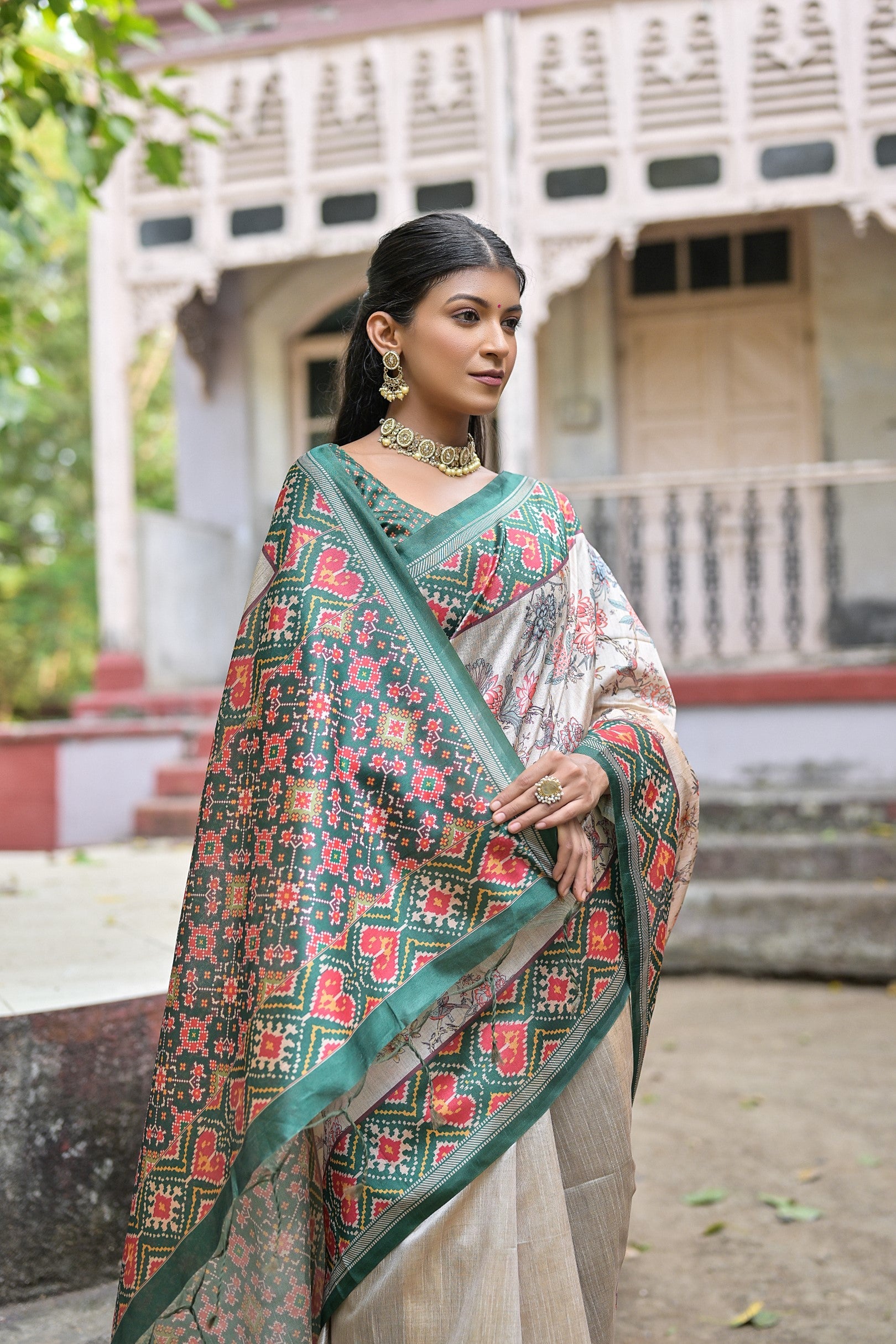 Buy MySilkLove Steel Teal Green Tussar Silk Saree Online