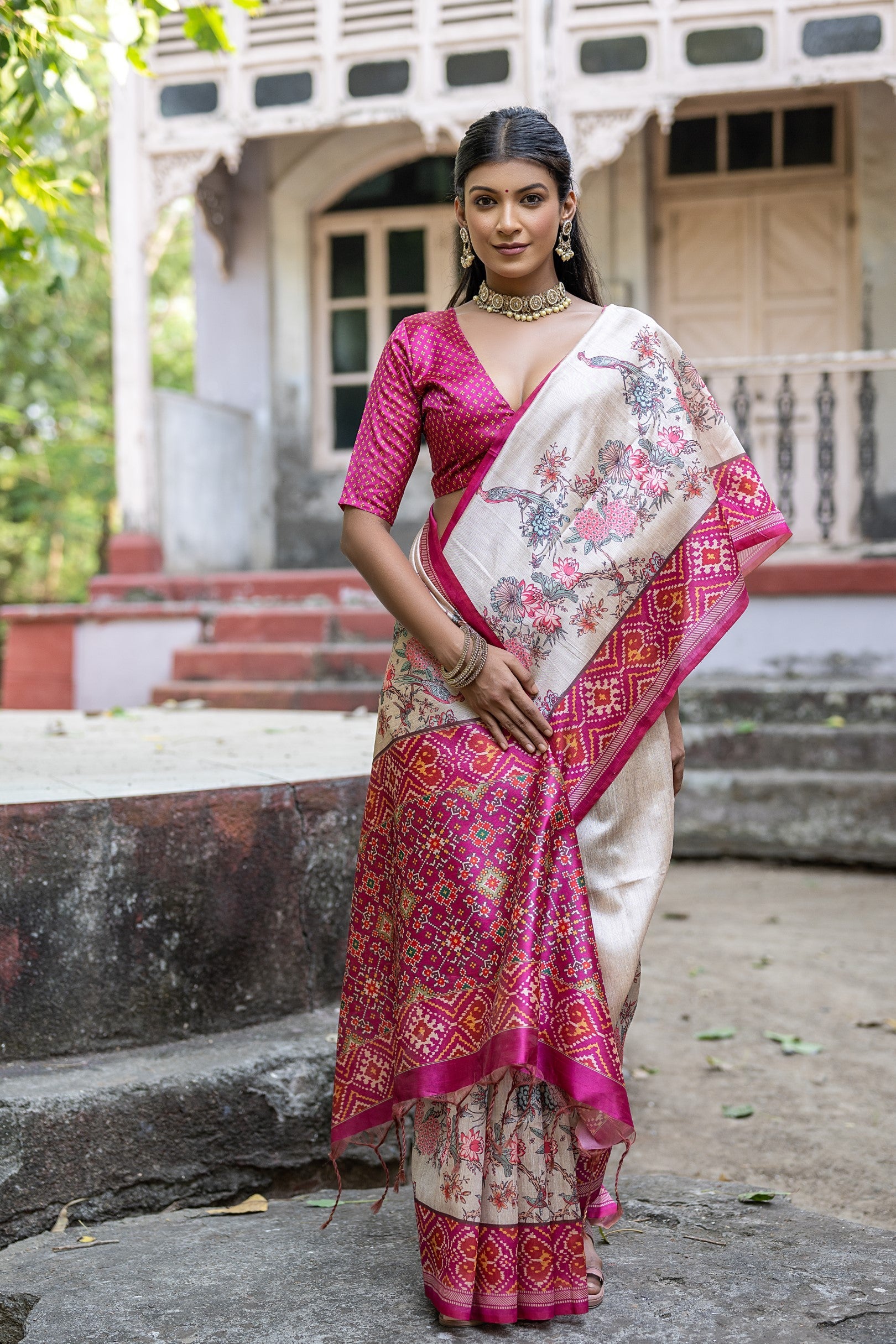 Buy MySilkLove Violet Pink Tussar Silk Saree Online