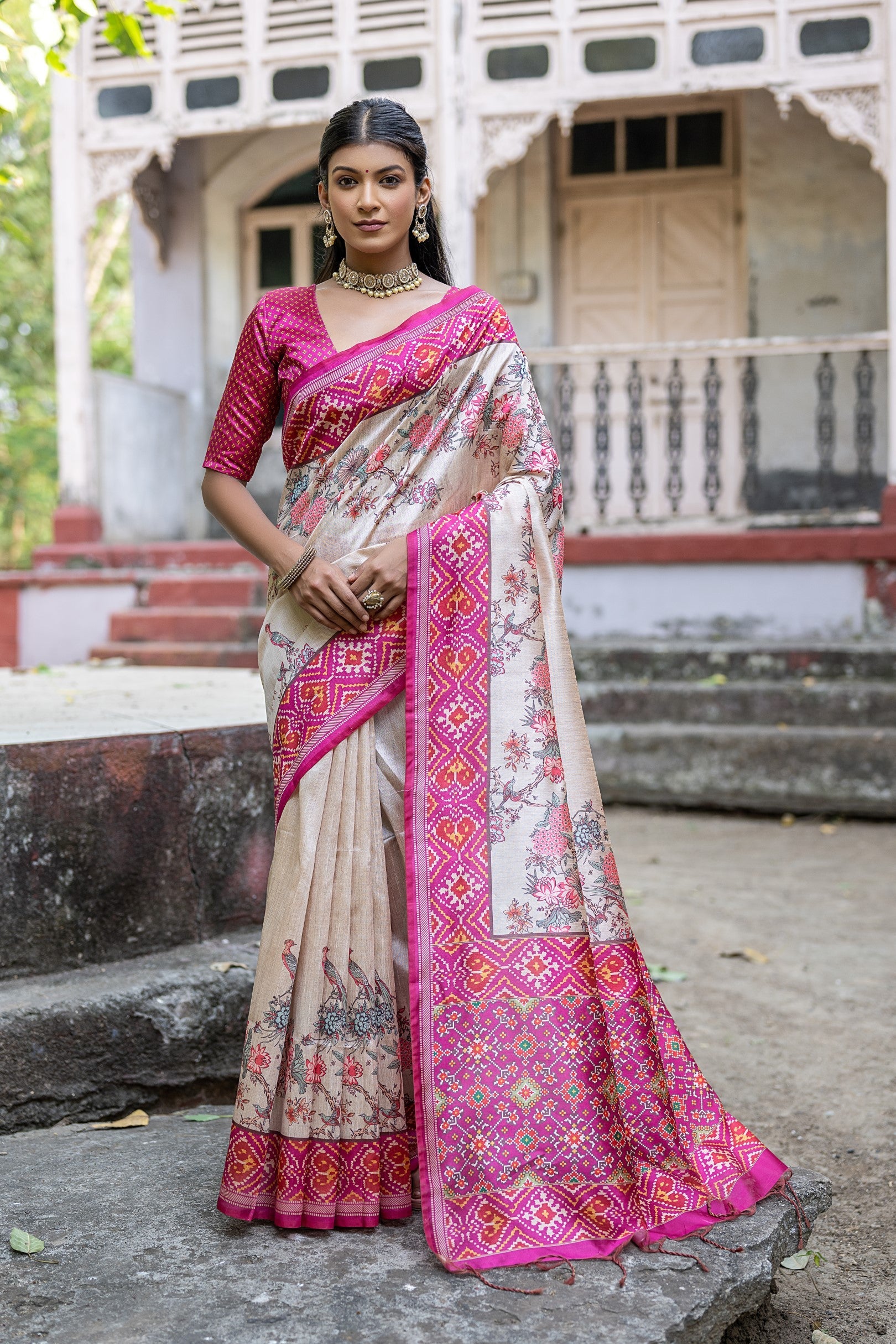 Buy MySilkLove Violet Pink Tussar Silk Saree Online
