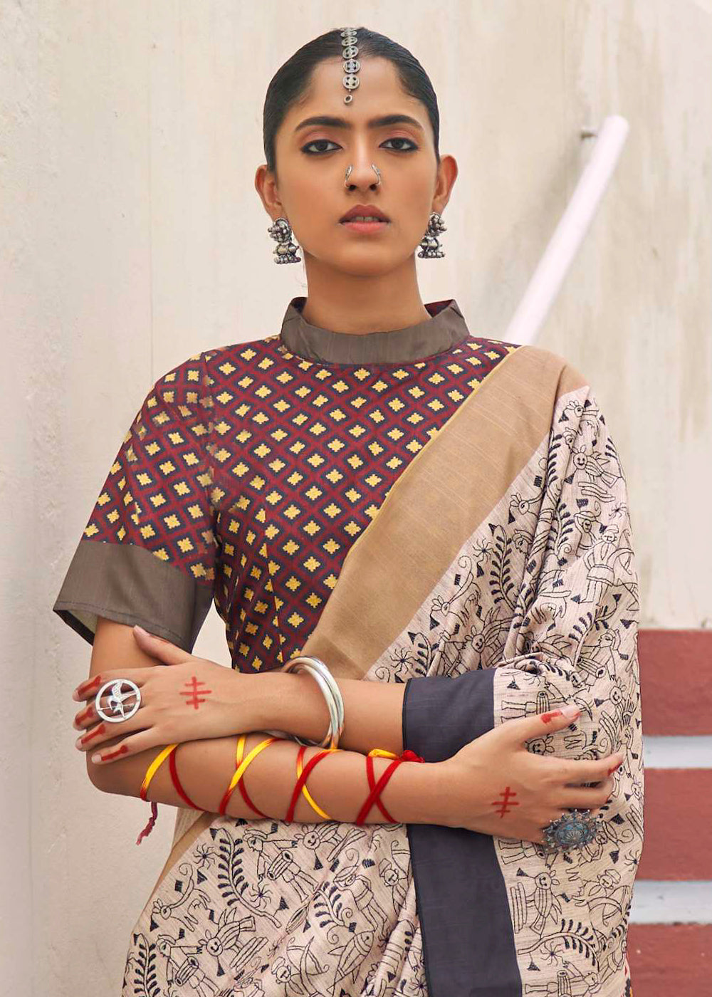 MySilkLove Malta Cream and Brown Printed Designer Banarasi Saree