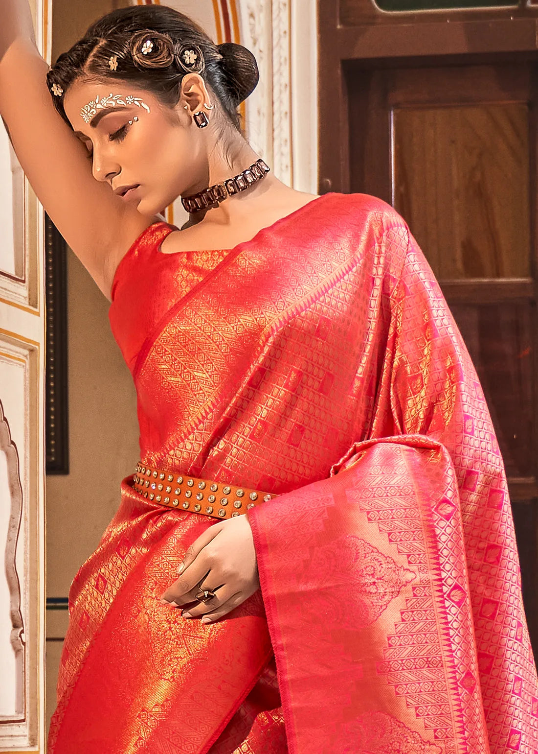 Buy MySilkLove Punch Pink Zari Woven Kanjivaram Saree Online