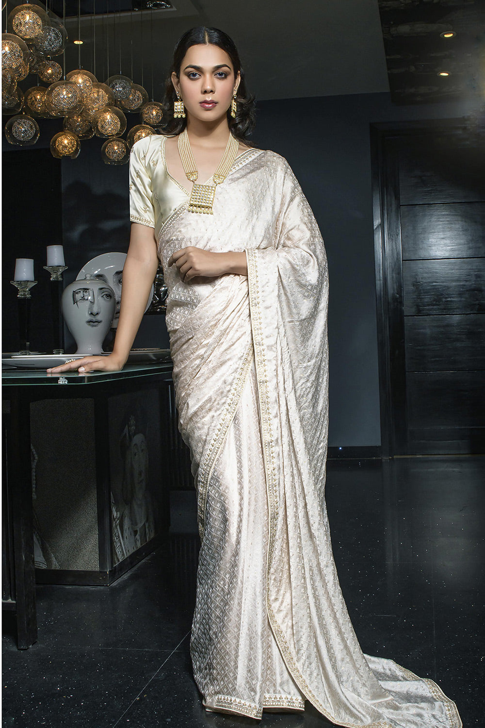 Buy MySilkLove Merino White Satin Saree Online